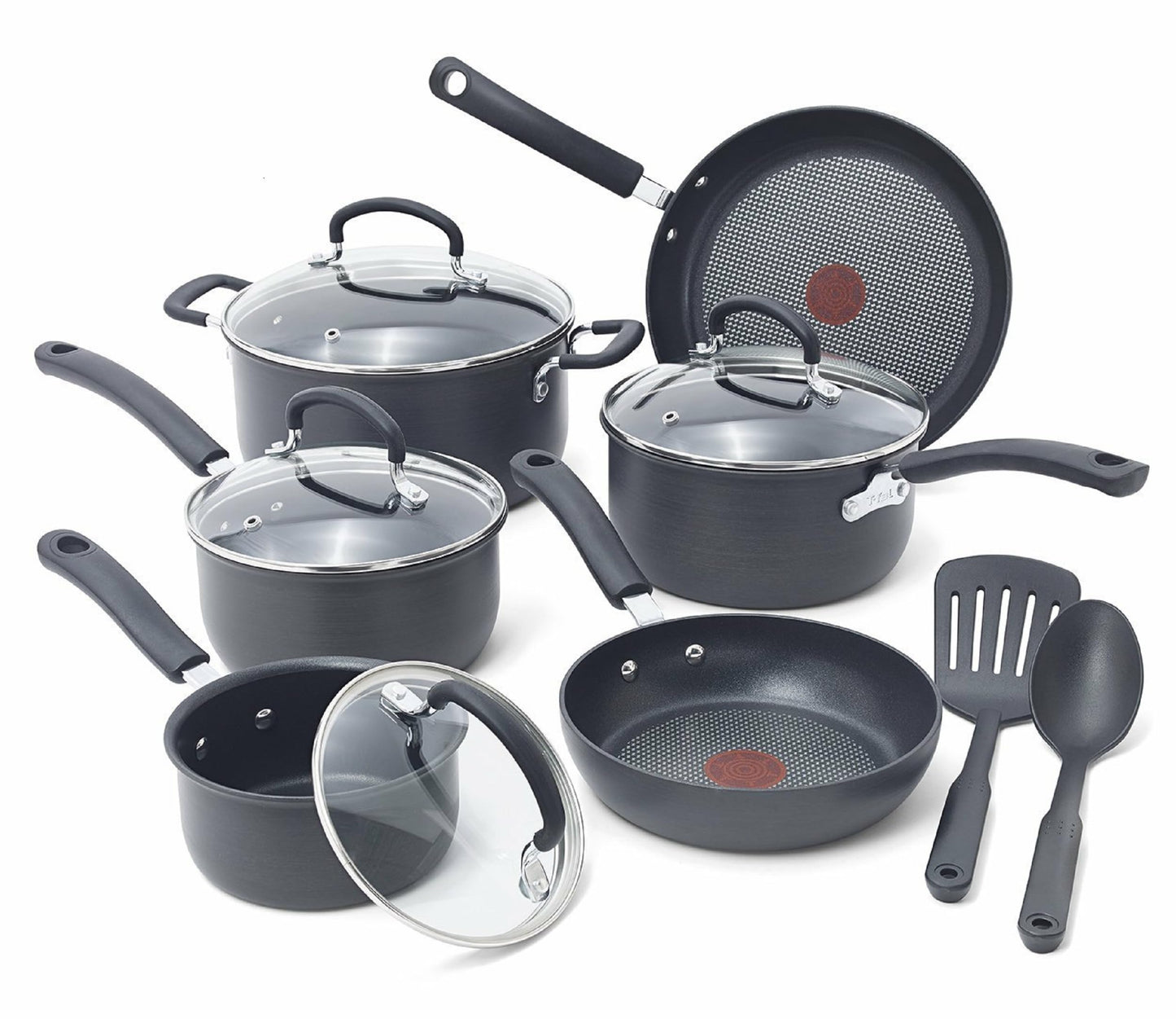 T-fal Ultimate Hard Anodized Nonstick Cookware Set 17 Piece, Oven Broiler Safe 400F, Lid Safe 350F, Kitchen Cooking Set w/ Fry Pans, Saucepans, Saute Pan, Griddle, Pots and Pans, Dishwasher Safe Black
