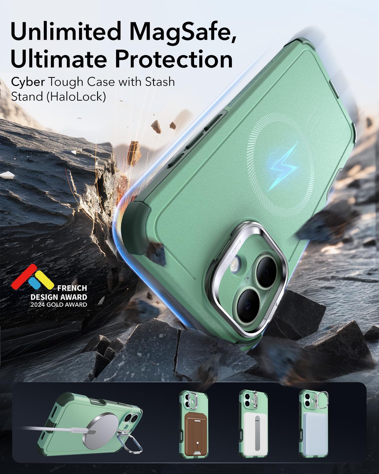 ESR Air Armor Case, Compatible with iPhone 13 Pro Max Case, Military-Grade Drop Protection, Shock-Absorbing Corners, Yellowing-Resistant Hard Back, Scratch Resistant, Clear