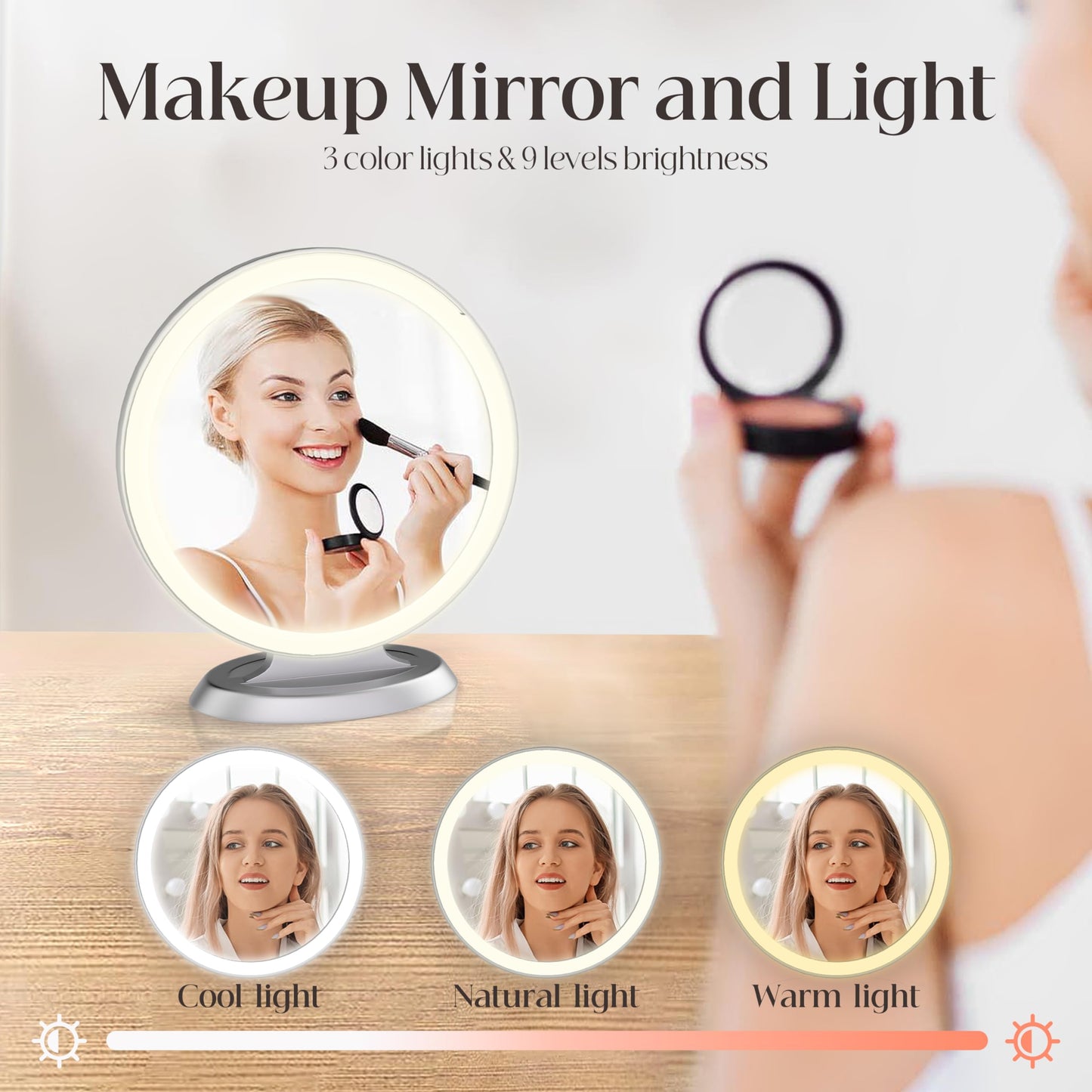 Slim LED Digital Alarm Clock, Mirror Surface for Makeup, with Diming, Large Display, Easy Setting, USB Ports, Modern Decor for Bedroom, Desk, Xmas, Birthday Gift for Women, Sister, Teen Girl, Silver