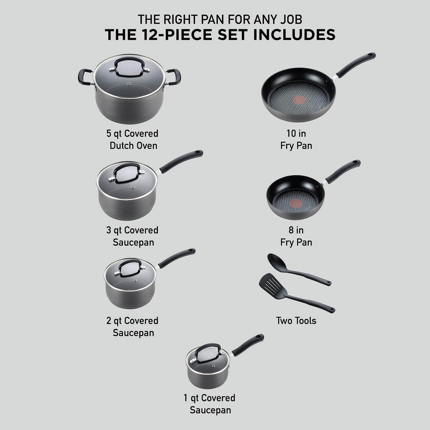 T-fal Ultimate Hard Anodized Nonstick Cookware Set 17 Piece, Oven Broiler Safe 400F, Lid Safe 350F, Kitchen Cooking Set w/ Fry Pans, Saucepans, Saute Pan, Griddle, Pots and Pans, Dishwasher Safe Black