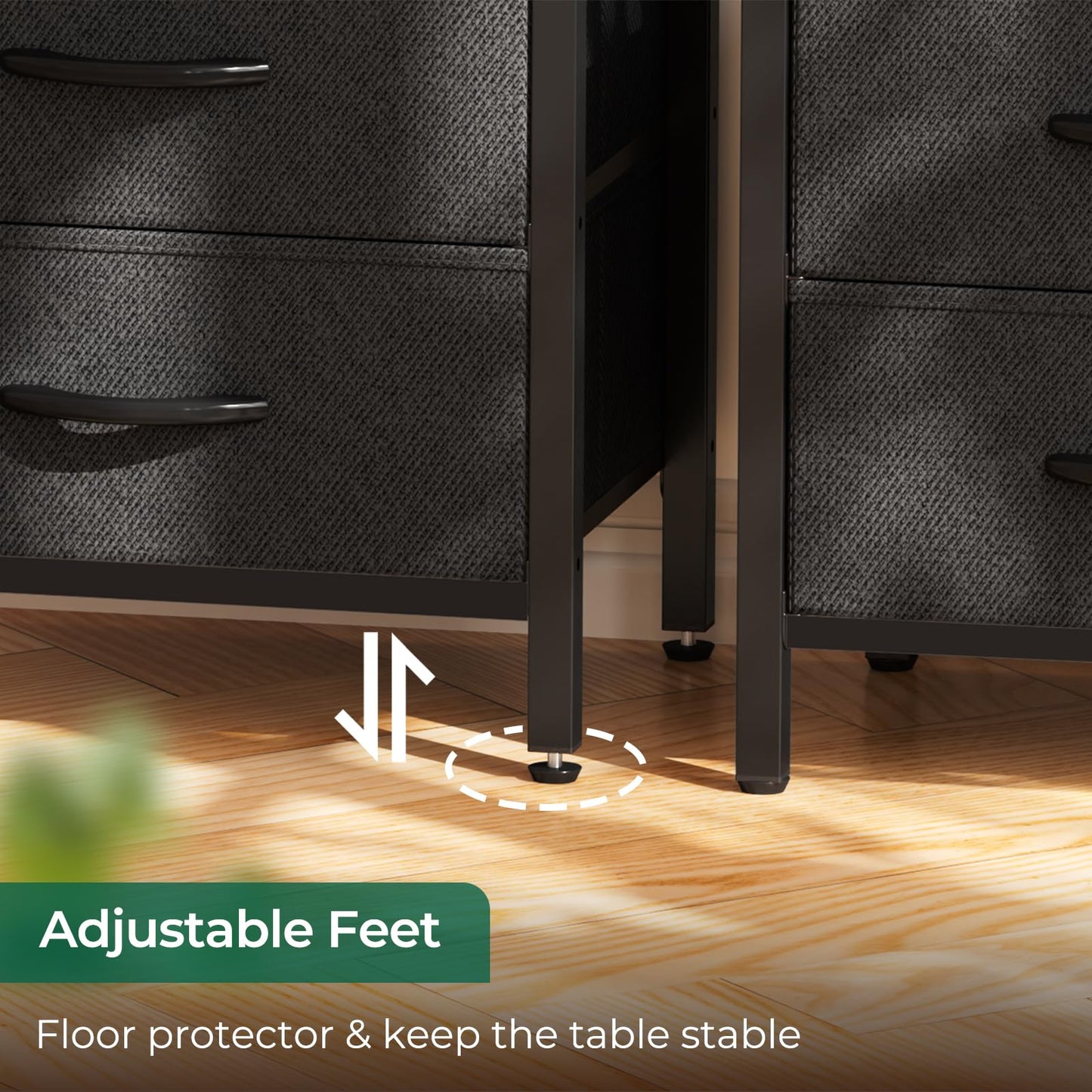 Huuger Nightstand with Charging Station, Side Table with Fabric Drawers, End Table with Open Shelf, Bedside Table with USB Ports and Outlets, Night Stand for Bedroom, Rustic Brown and Black