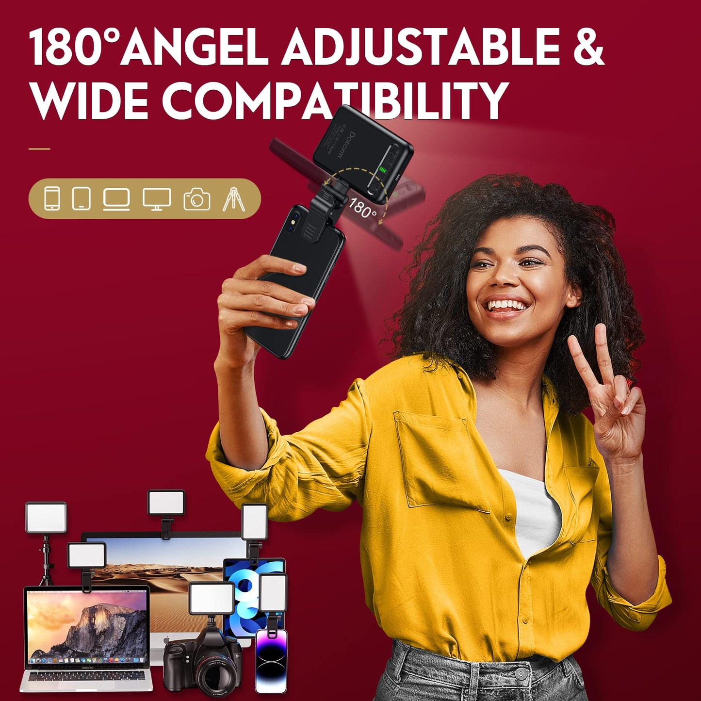 Rechargeable Soft Selfie Light for Phone, Camera, Laptop, 4-14H Battery Portable LED Light for Pictures, Phone Light Clip for Selfie, Vlog, TikTok, Makeup, Video Conference Black