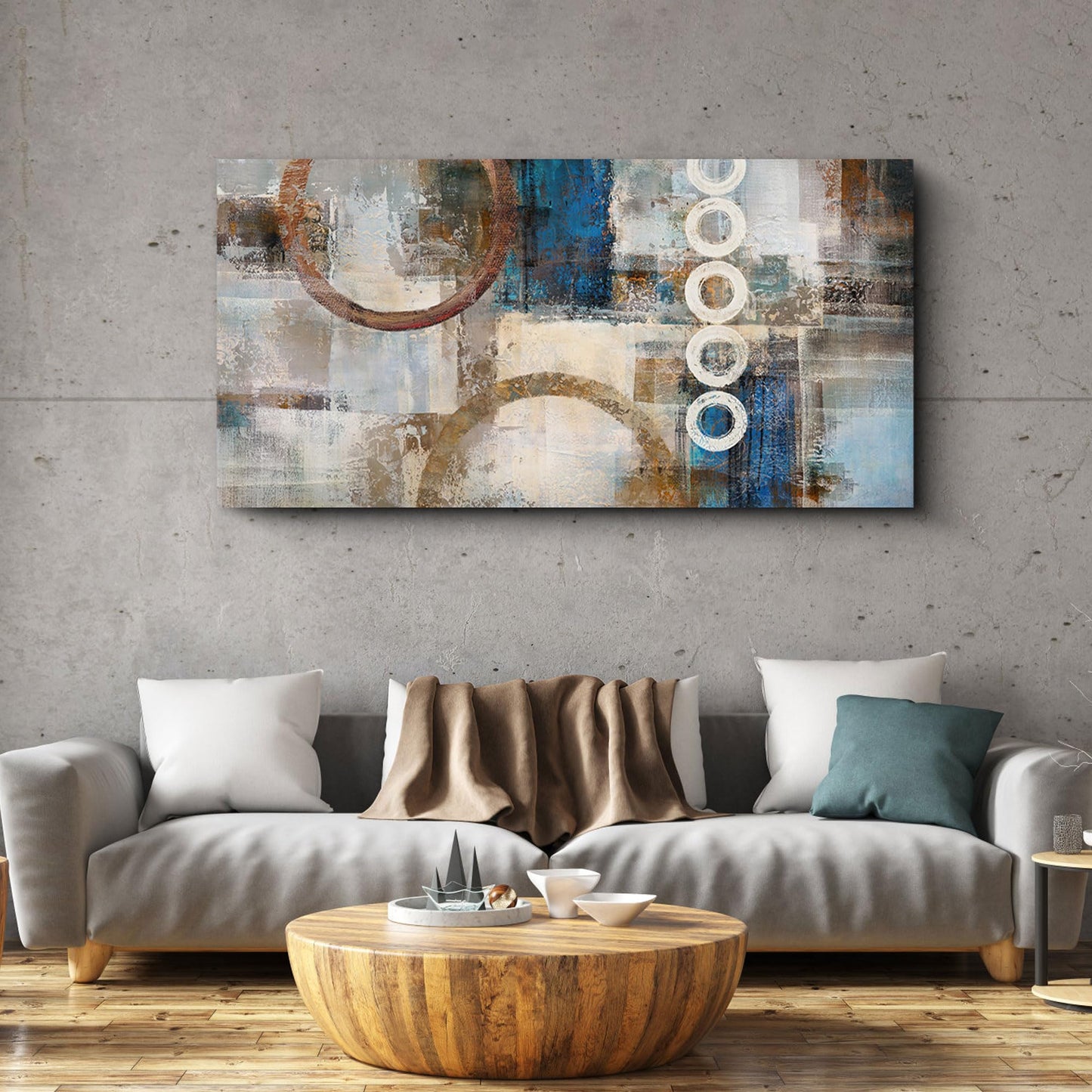 yiijeah Wall Art for Living Room - Framed Picture Artwork for Walls - Blue Wall Art 24x48 Inches Contemporary Abstract Wall Art Prints Canvas Painting Large Size Wall Art for Bedroom Office