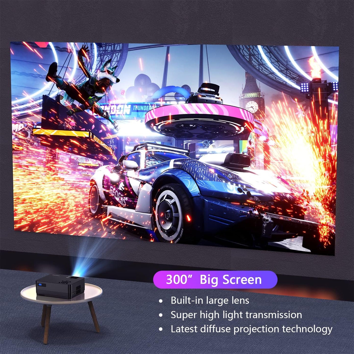 Projector with 5G WiFi and Bluetooth, Native 1080P Projector[Projector Screen Included], Full HD 18000LM Movie Projector, 300" Display Support 4k Home Theater, Compatible with Phone/Laptop/TV Stick
