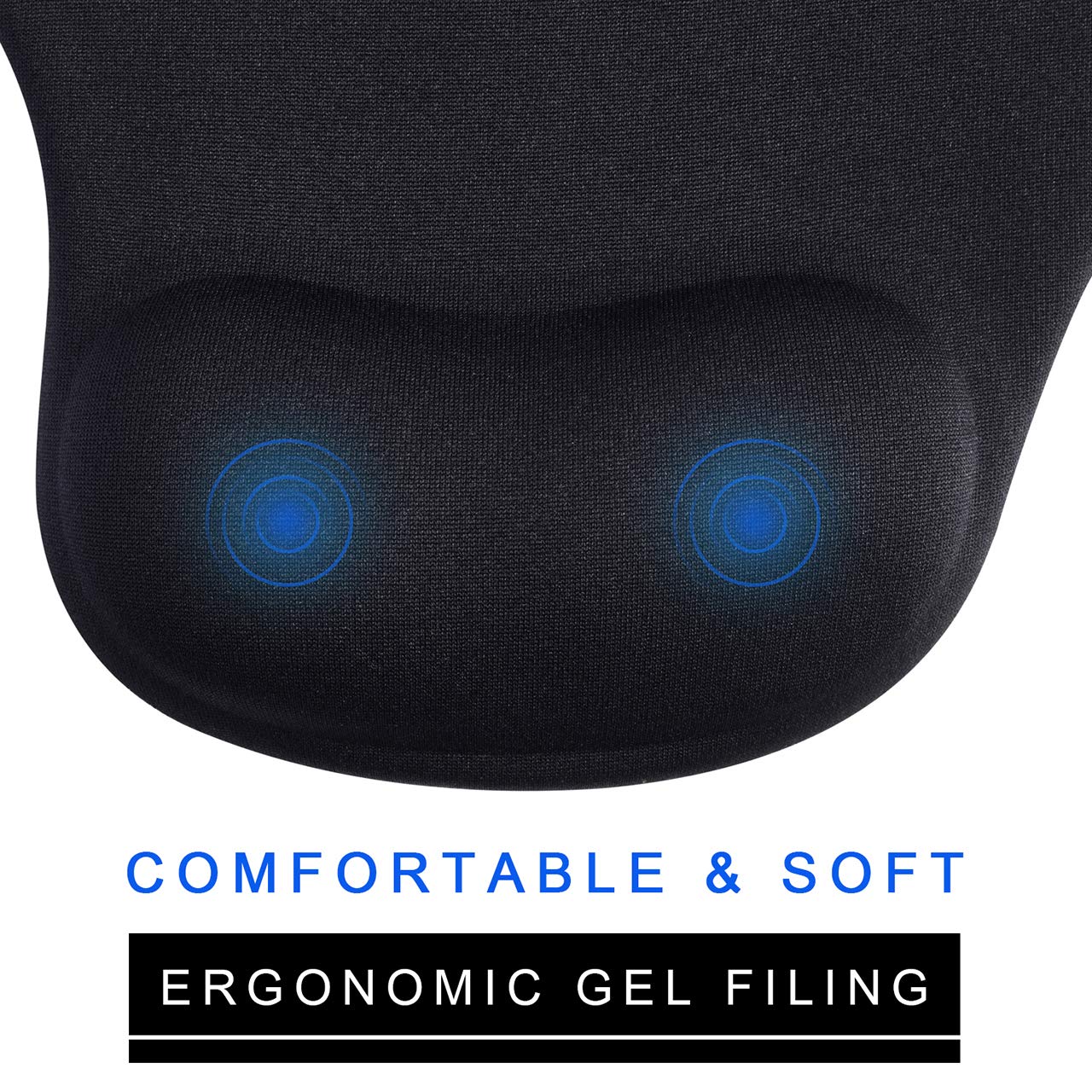 JIKIOU Mouse Pad, 2 Pack Ergonomic Mouse Pads with Comfortable Gel Wrist Rest Support and Lycra Cloth, Non-Slip PU Base for Easy Typing Pain Relief Durable and Easy to Clean Small Black