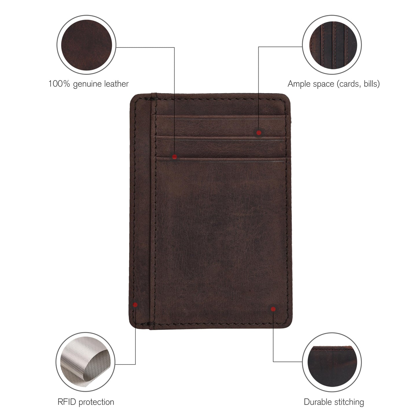 Leather Minimalist Wallet for Men & Women RFID Front Pocket Leather Card Holder Wallets