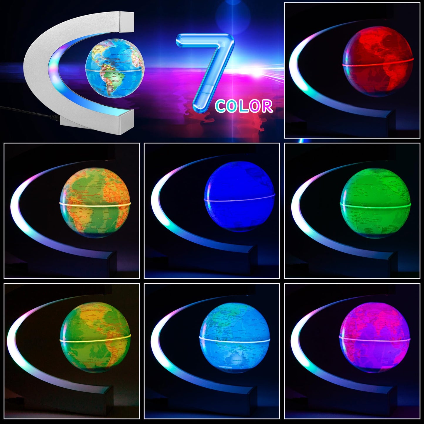 MOKOQI Magnetic Levitating Globe with LED Light, Cool Tech Gift for Men Father Boys and Girls , Birthday Gifts for Kids, Floating Globes World Desk Gadget Decor in Office Home/Display Frame Stand