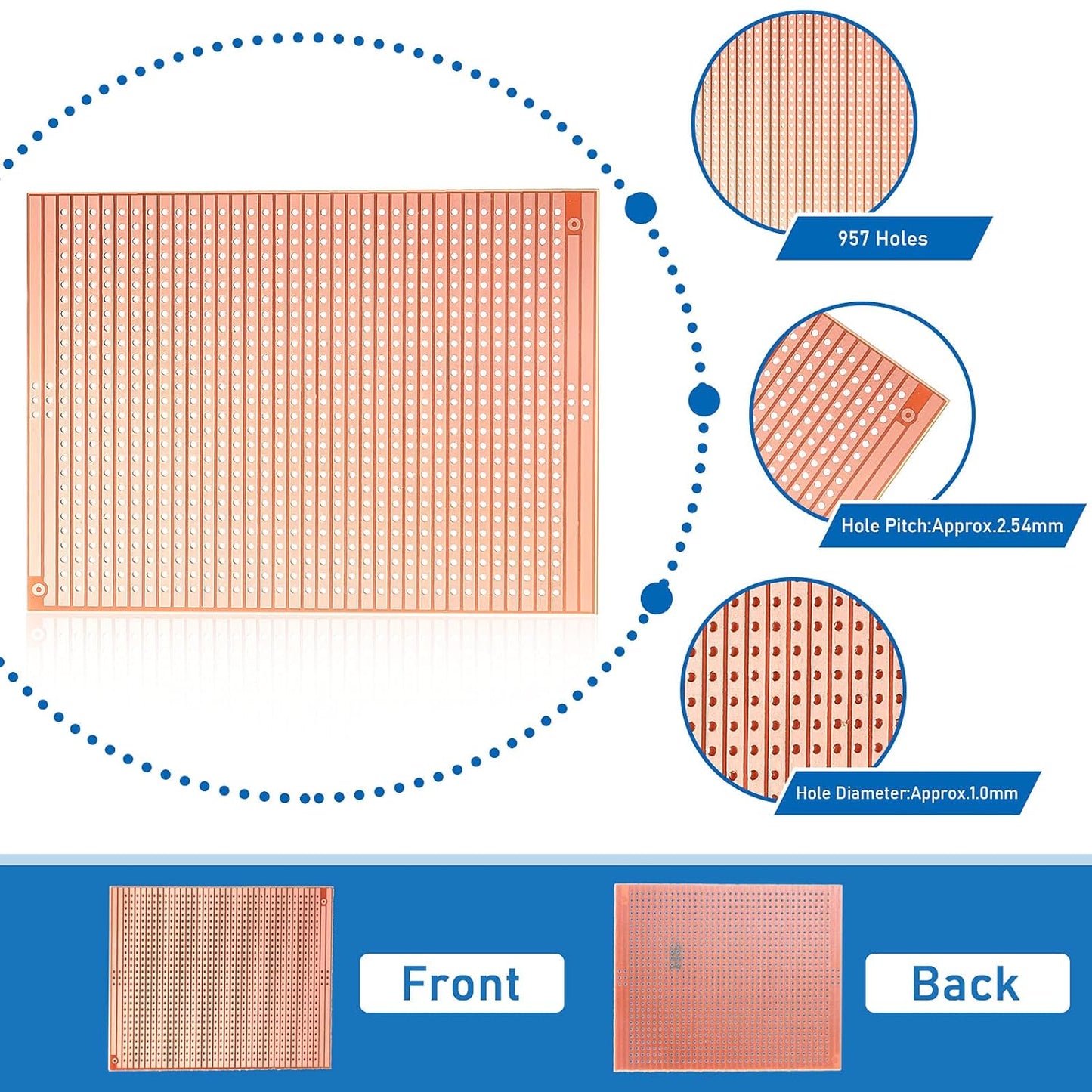 10 PCS 73mm x 100mm PCB Board Prototype Kit Protoboard Copper Strip Board Circuit Board Breadboards 957 Holes Perfboard Universal Printed Circuit Breadboard for DIY Soldering Electronic Projects