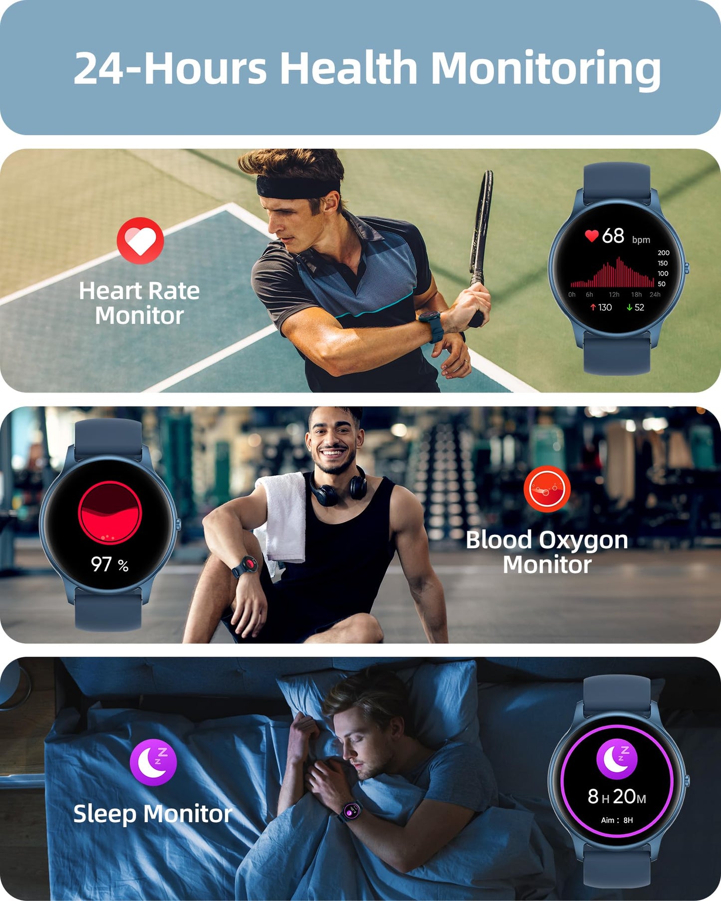 Parsonver Smart Watch for Men Women(Answer/Make Calls), HD Screen Fitness Tracker IP68 Waterproof 100+ Sport Modes, Heart Rate Sleep Monitor, Pedometer, Smartwatch for Android Phones/iPhone Compatible