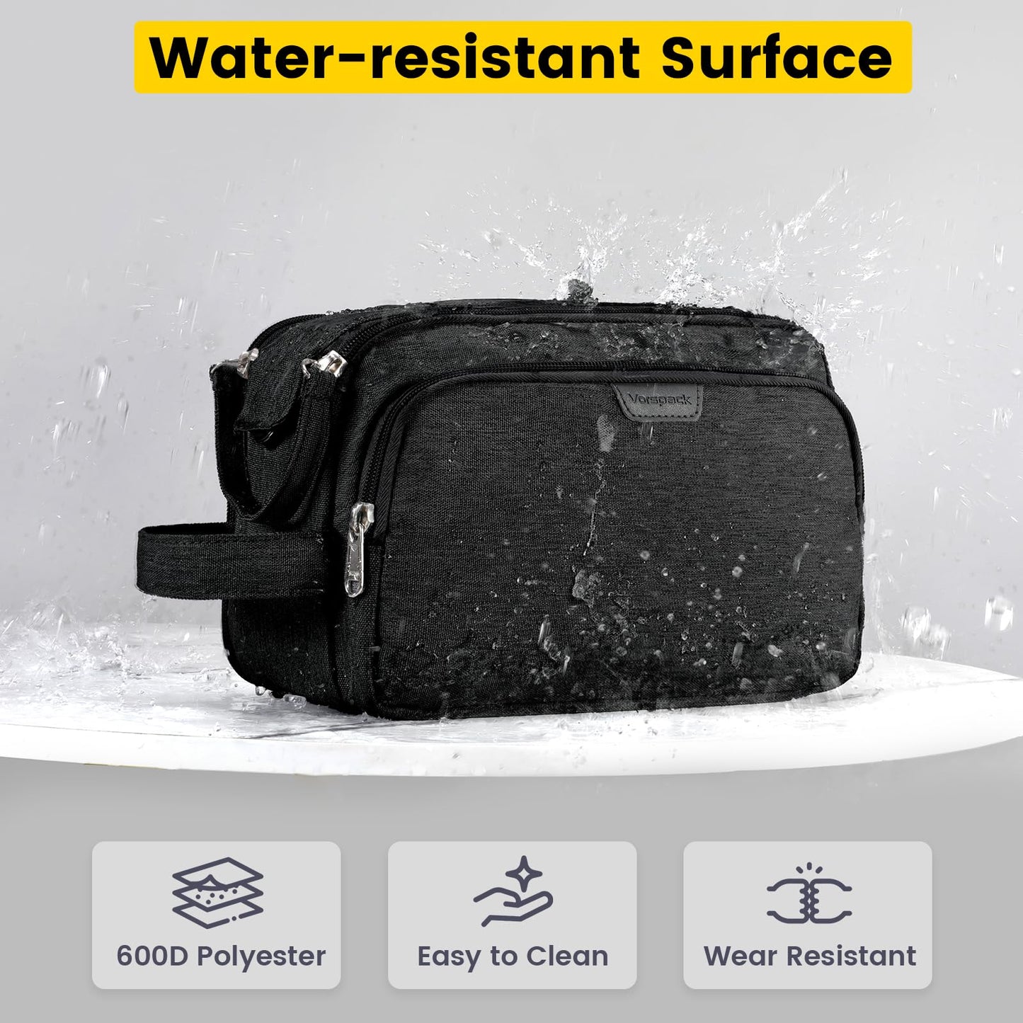 Vorspack Travel Toiletry Bag for Men - Water Resistant Mens Toiletry Travel Bag Dopp Kit Shaving Bag for Bathroom Toiletries Gifts - Grey