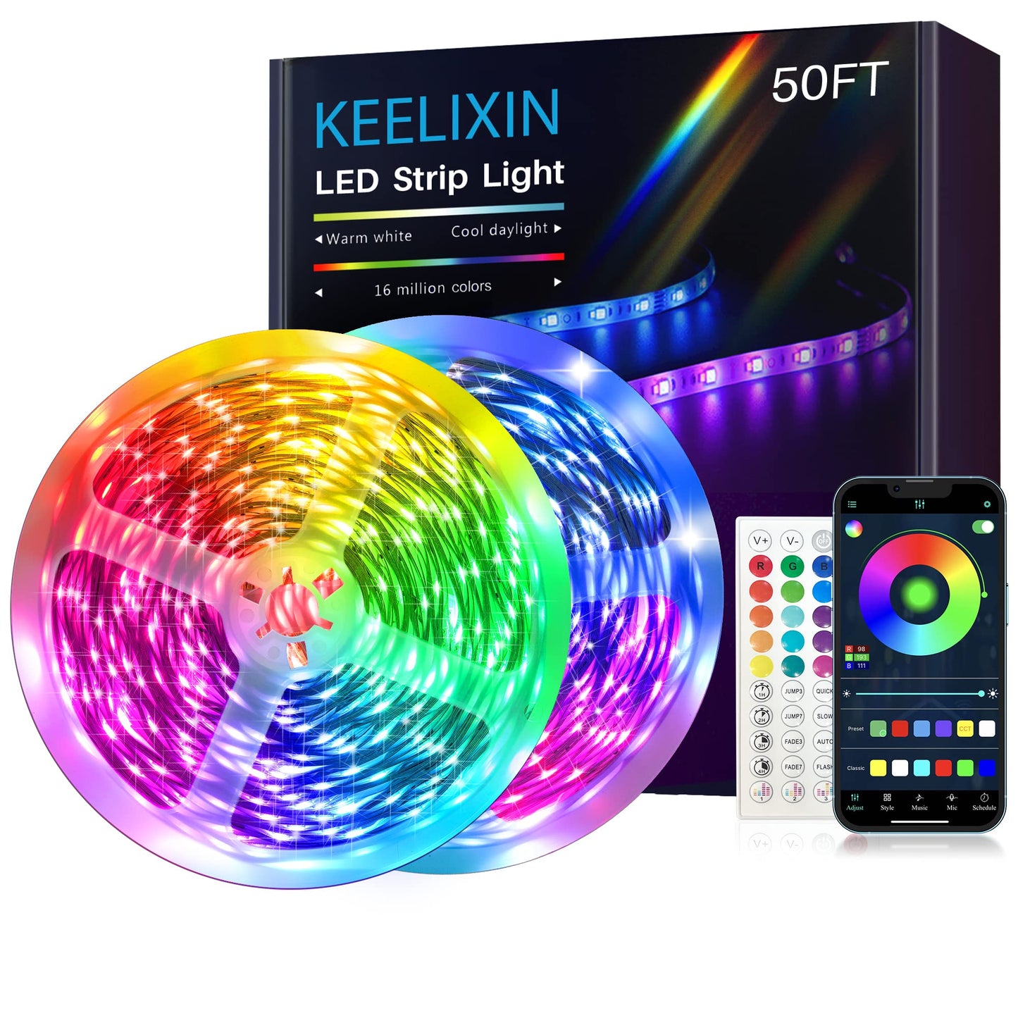 KEELIXIN 65.6ft LED Lights for Bedroom, Music Sync RGB LED Strip Lights with APP & Remote Control, Luces LED para Cuarto, Bluetooth LED Lights for Room, Home Decoration