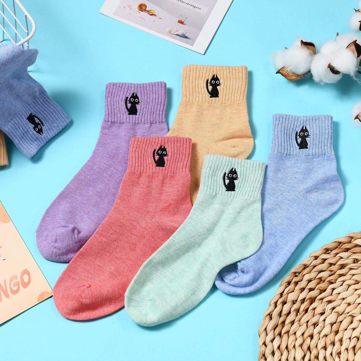 Eurzom 10 Pairs Socks Elastic Ankle Length Cotton Socks Aesthetic Socks Cute Socks Lightweight Low Cut Socks for Women Girl