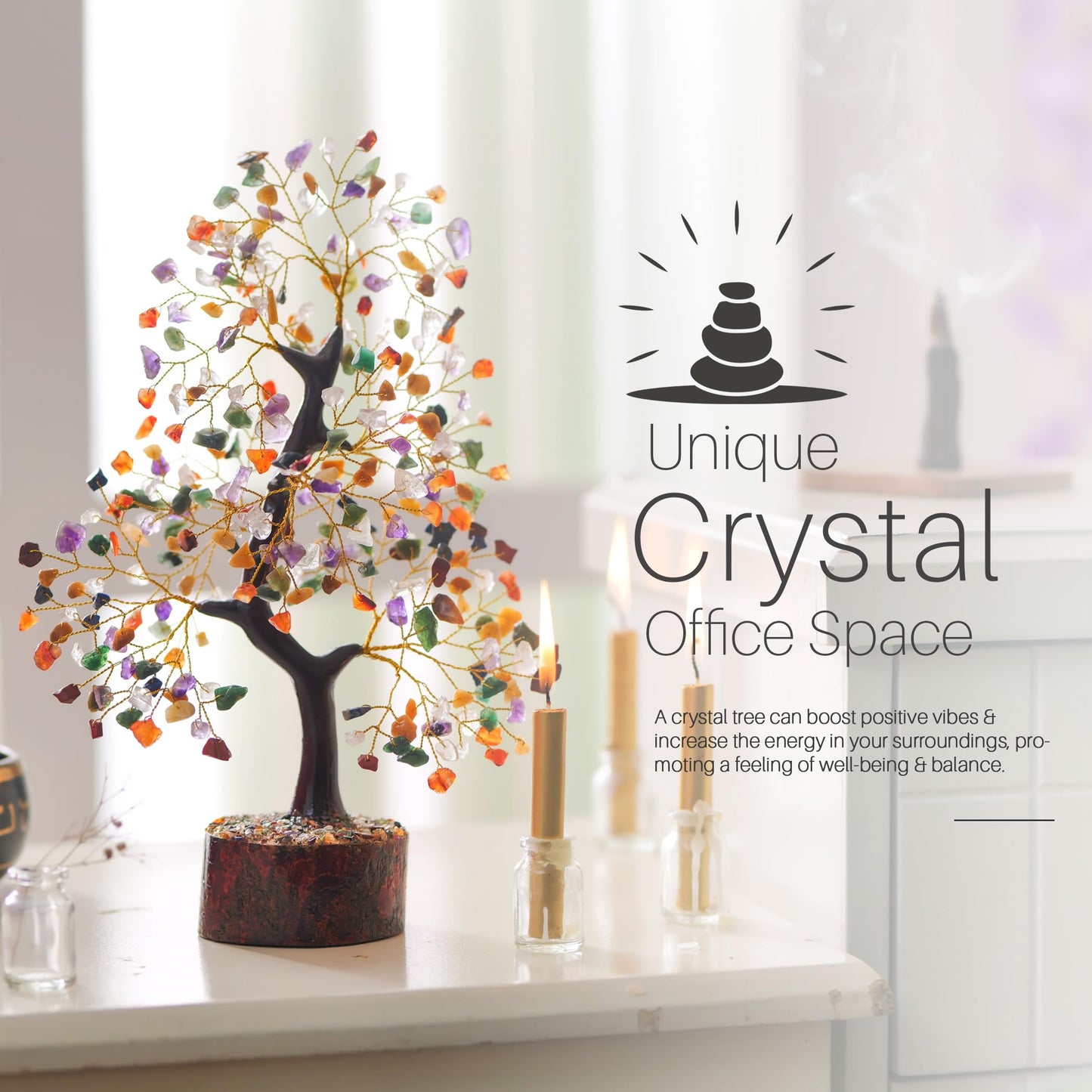 7 Chakra Tree, Crystals and Healing Stones, Chakra Tree of Life Crystal Tree for Positive Energy, Birthday Gifts for Women, Home Office Decor, House Warming Gifts New Home, Spiritual Gifts