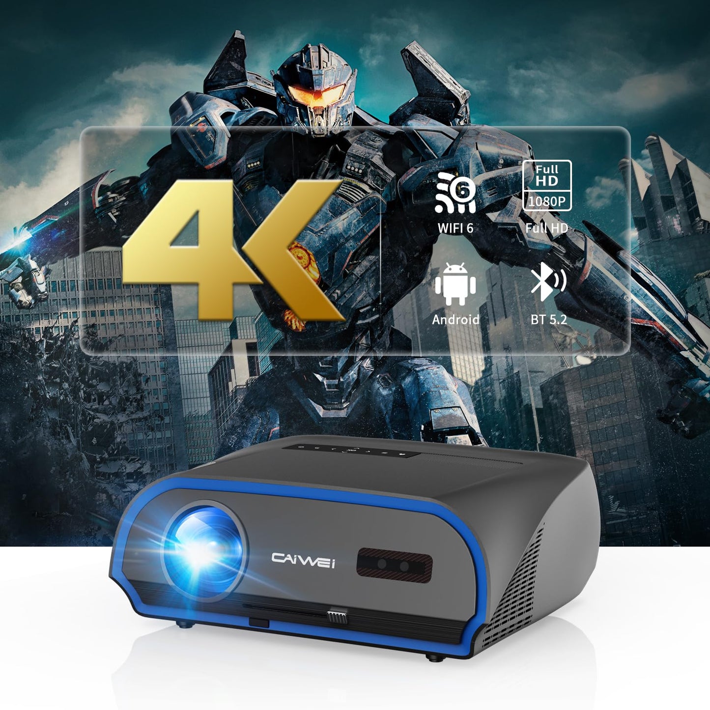 Smart 4K Projector 1400ANSI Daytime Viewing,High Brightness Movie Projetcor with WIFI6 Bluetooth NFC Casting for 300Inch Display 5G Home Theater Outdoor Projector with Netflix Disney+ Youtube Apps
