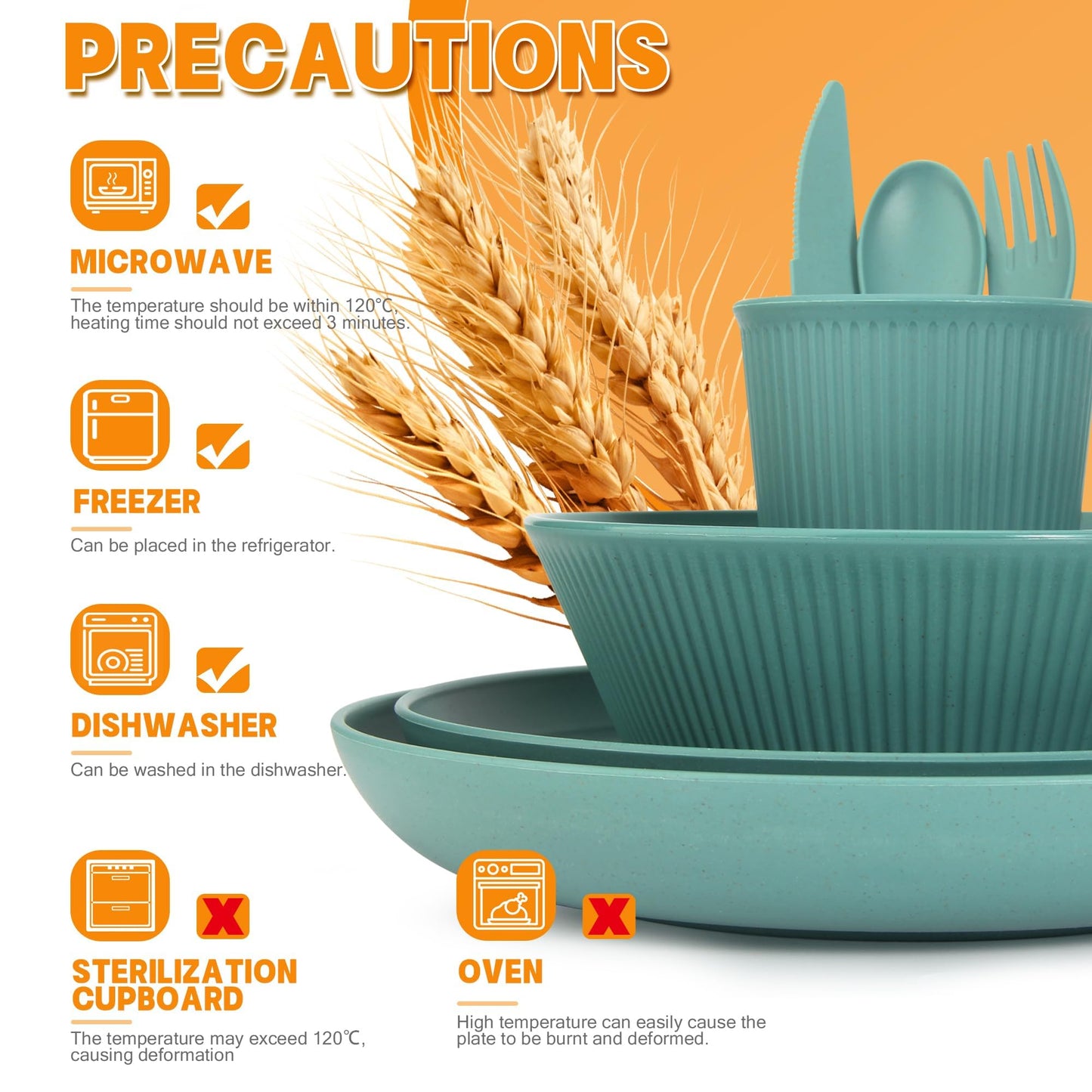 42 Pieces Wheat Straw Dinnerware Set - OAMCEG Plastic Dinner Set for 6, Kitchen Plates and Bowls Set, College Dorm Microwave Dishes, Unbreakable Plastic Outdoor Camping Dishes, Black