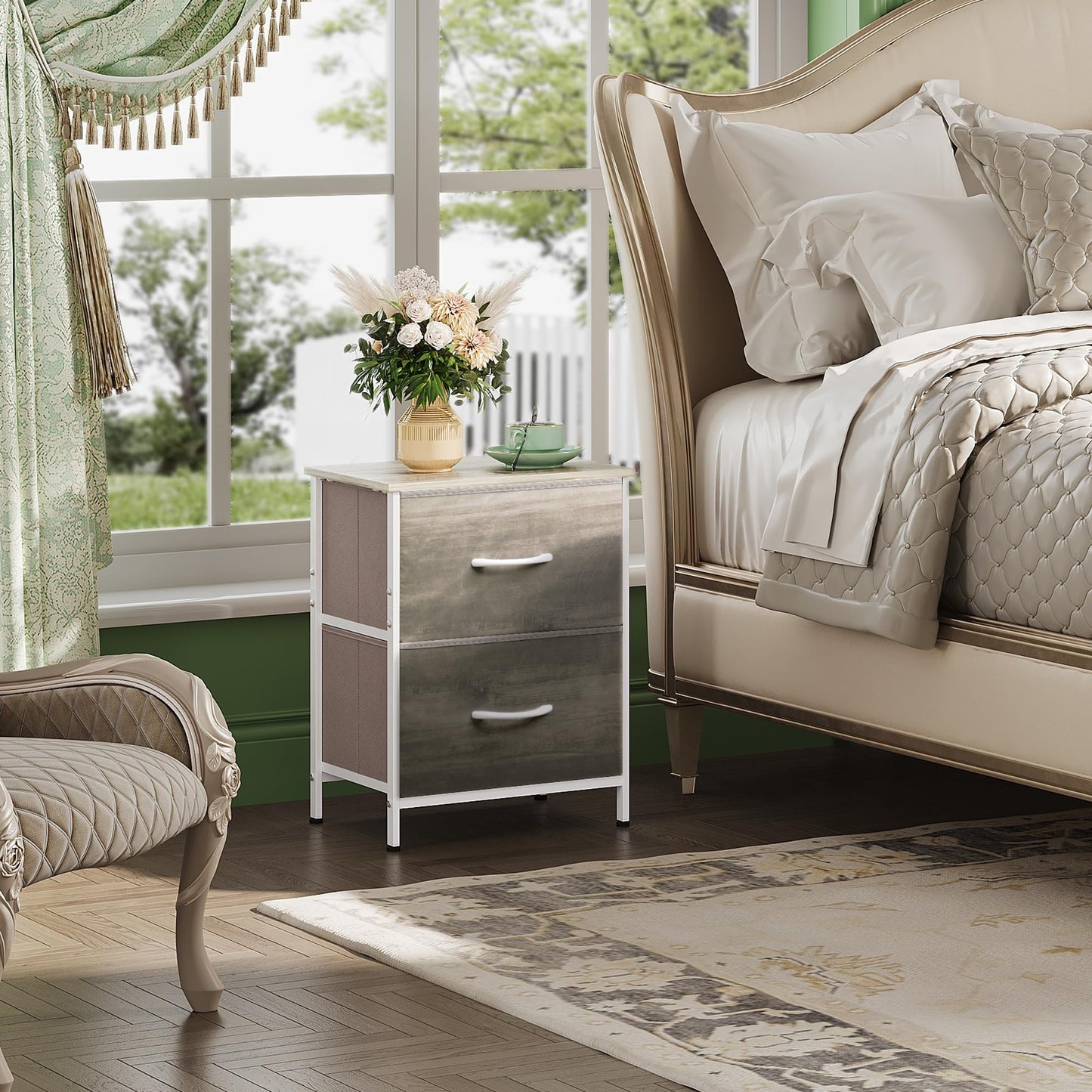 WLIVE Nightstand, 2 Drawer Dresser for Bedroom, Small Dresser with 2 Drawers, Bedside Furniture, Night Stand, End Table with Fabric Bins for Bedroom, Closet, Entryway, College Dorm, Dark Grey