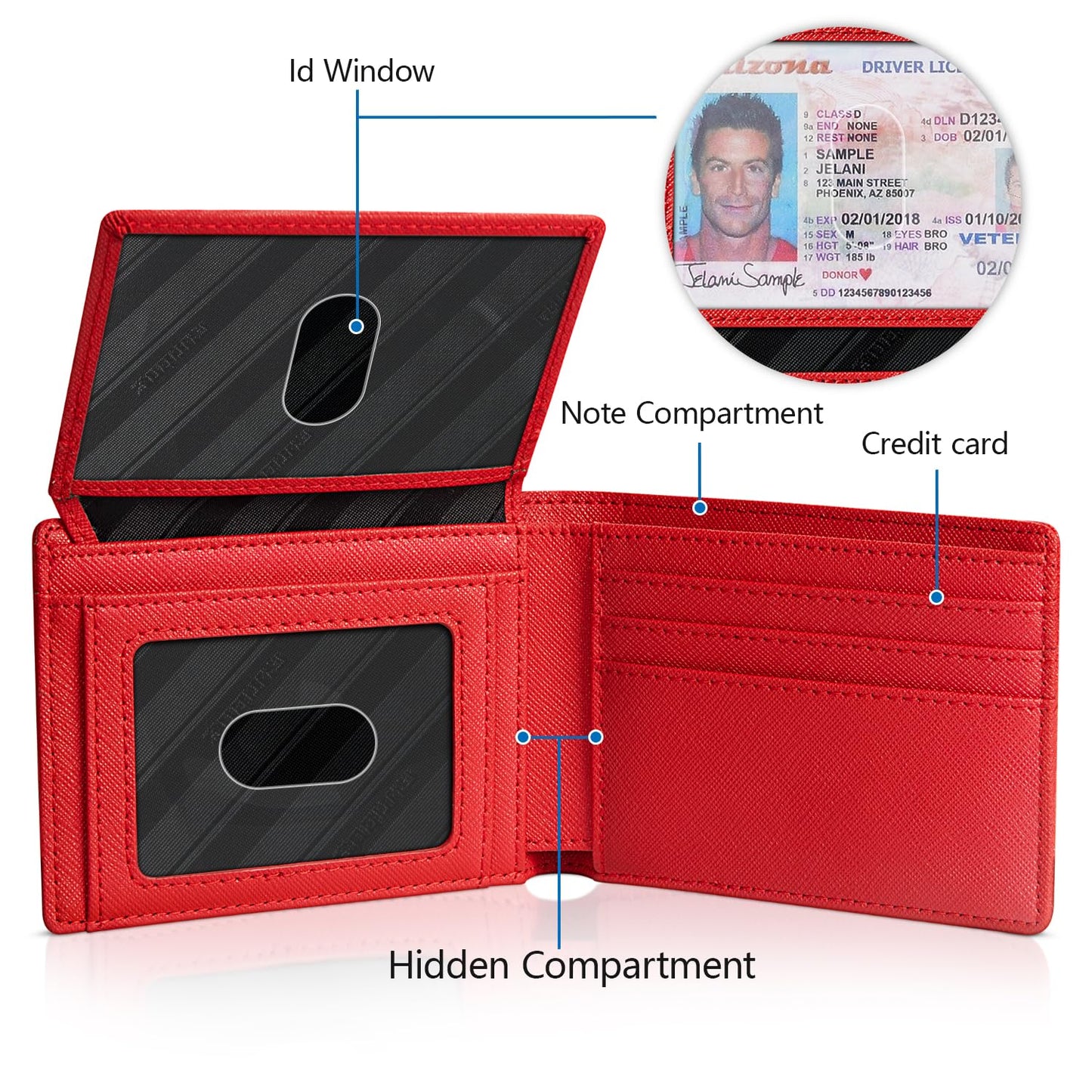 RUNBOX Wallet for Men Slim Rfid Leather 2 ID Window With Gift Box