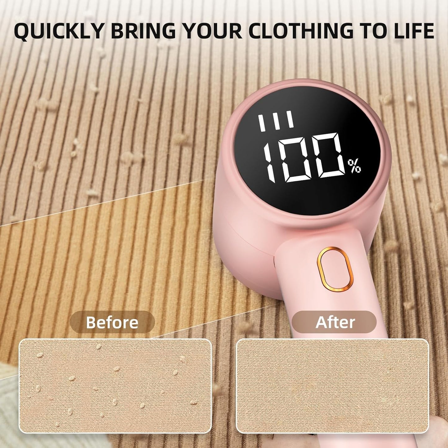 Fabric Shaver, Lint Remover Rechargeable, Electric Portable Sweater Defuzzer with 3 Speeds, 6 Leaf Blades, Digital LED Display to Remove Pilling for Clothes, Furniture, Sweater, Couch, Blanket