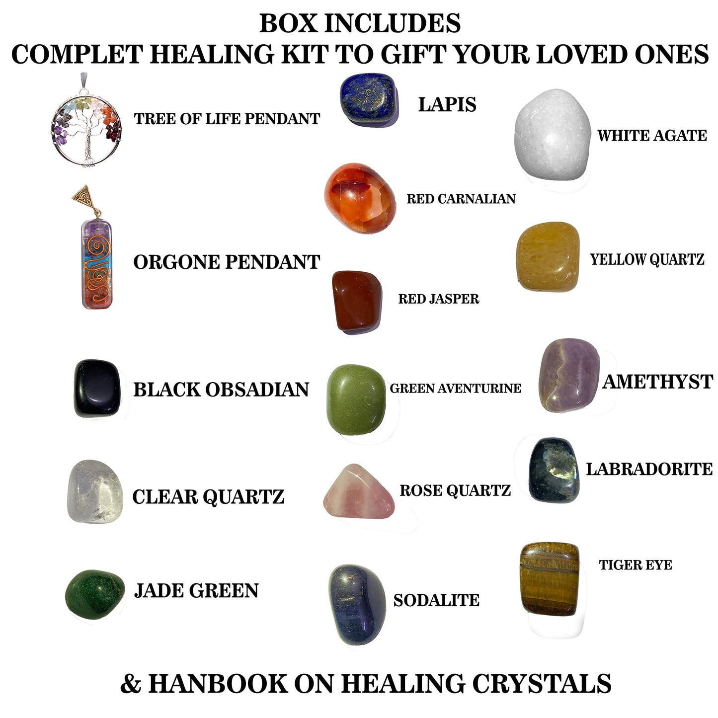 Crystal Tree. Crystals and Healing Stones.Spiritual Gifts for Women.With14 Natural Tumbled Stone Orgone Pendant and Tree of Life