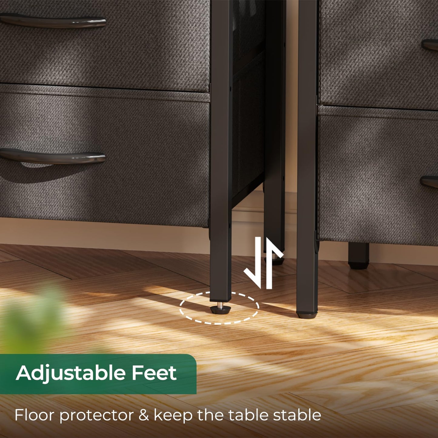 Huuger Nightstand with Charging Station, Side Table with Fabric Drawers, End Table with Open Shelf, Bedside Table with USB Ports and Outlets, Night Stand for Bedroom, Rustic Brown and Black