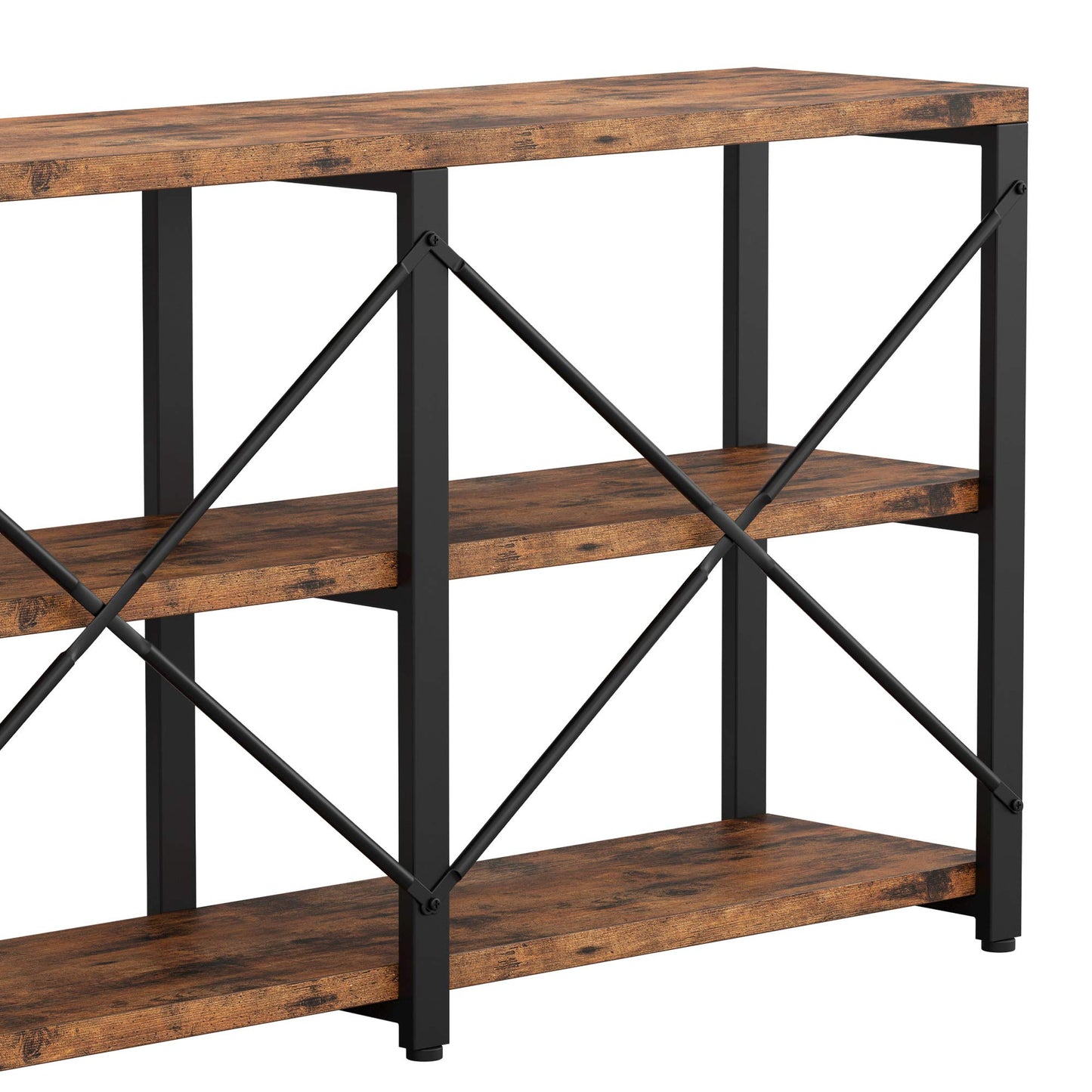 IRONCK Rustic Entryway Console Table, Long Hallway Table 55 in 3-Tier, TV Stand Entertainment Center Media Stand for Living Room, Industrial Style, Vintage Brown