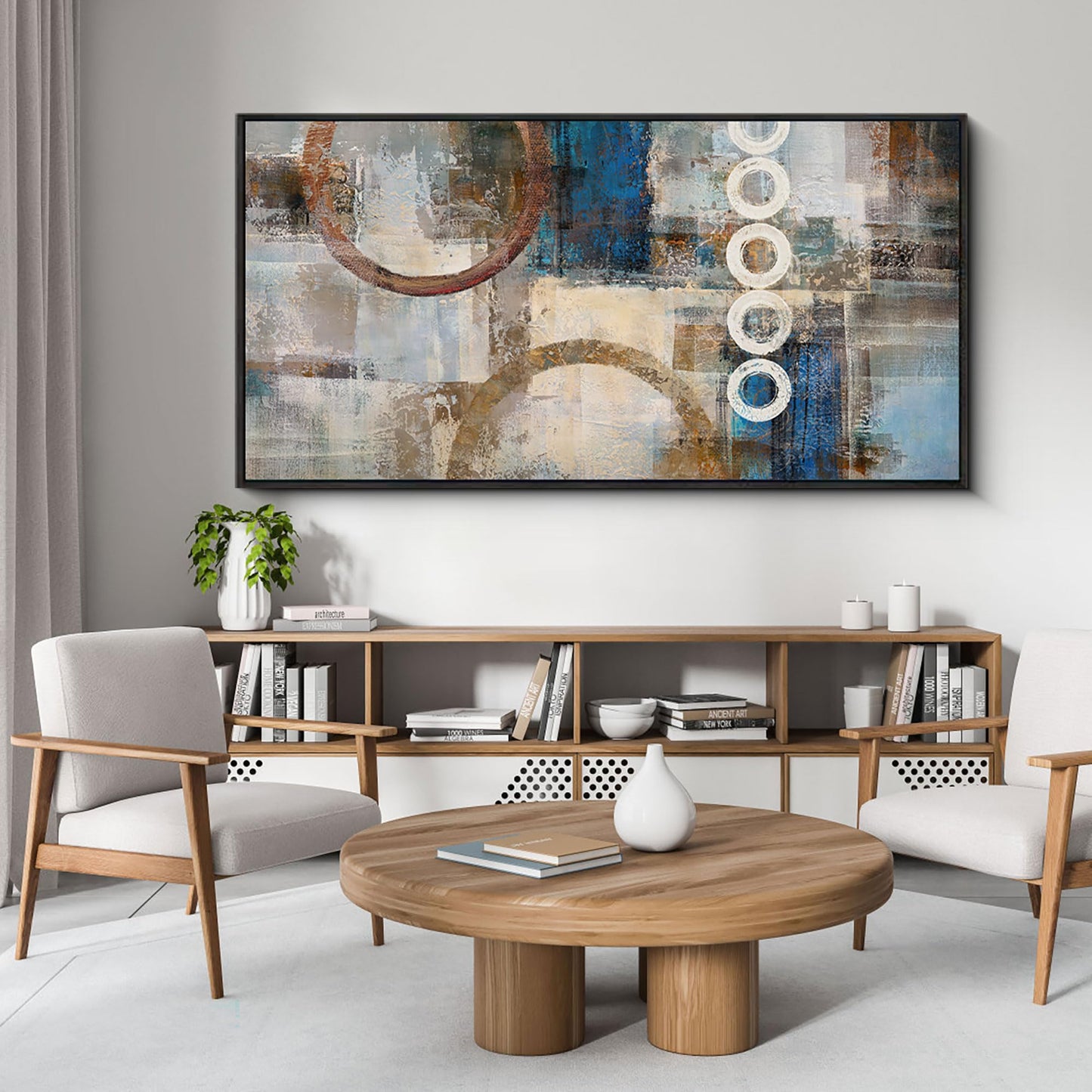 yiijeah Wall Art for Living Room - Framed Picture Artwork for Walls - Blue Wall Art 24x48 Inches Contemporary Abstract Wall Art Prints Canvas Painting Large Size Wall Art for Bedroom Office