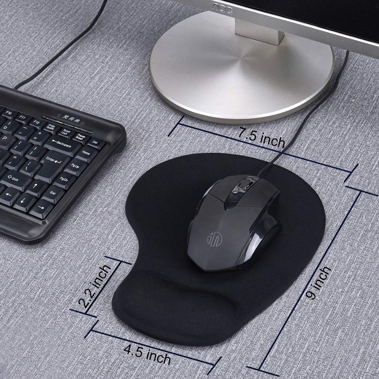 JIKIOU Mouse Pad, 2 Pack Ergonomic Mouse Pads with Comfortable Gel Wrist Rest Support and Lycra Cloth, Non-Slip PU Base for Easy Typing Pain Relief Durable and Easy to Clean Small Black