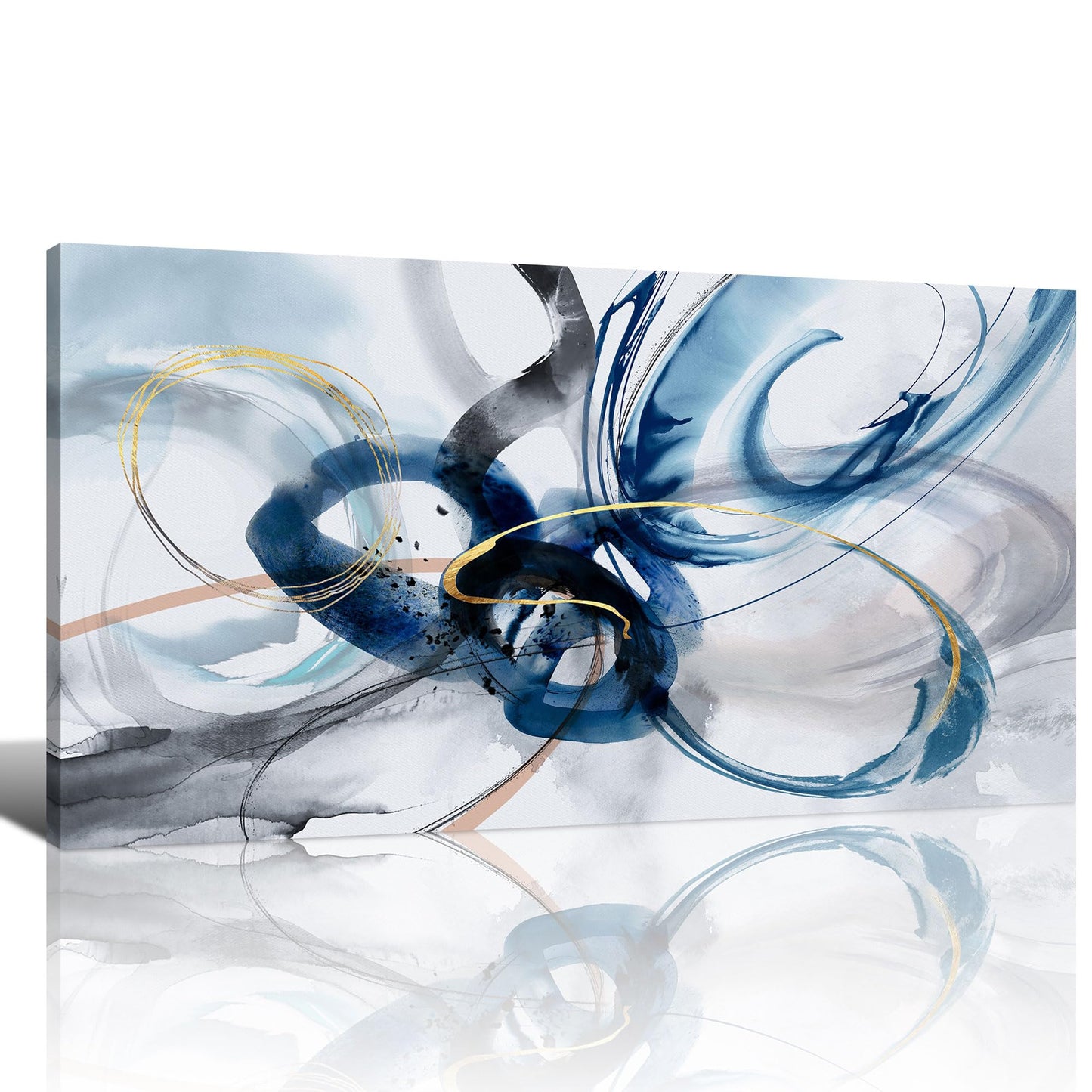 yiijeah Wall Art for Living Room - Framed Picture Artwork for Walls - Blue Wall Art 24x48 Inches Contemporary Abstract Wall Art Prints Canvas Painting Large Size Wall Art for Bedroom Office