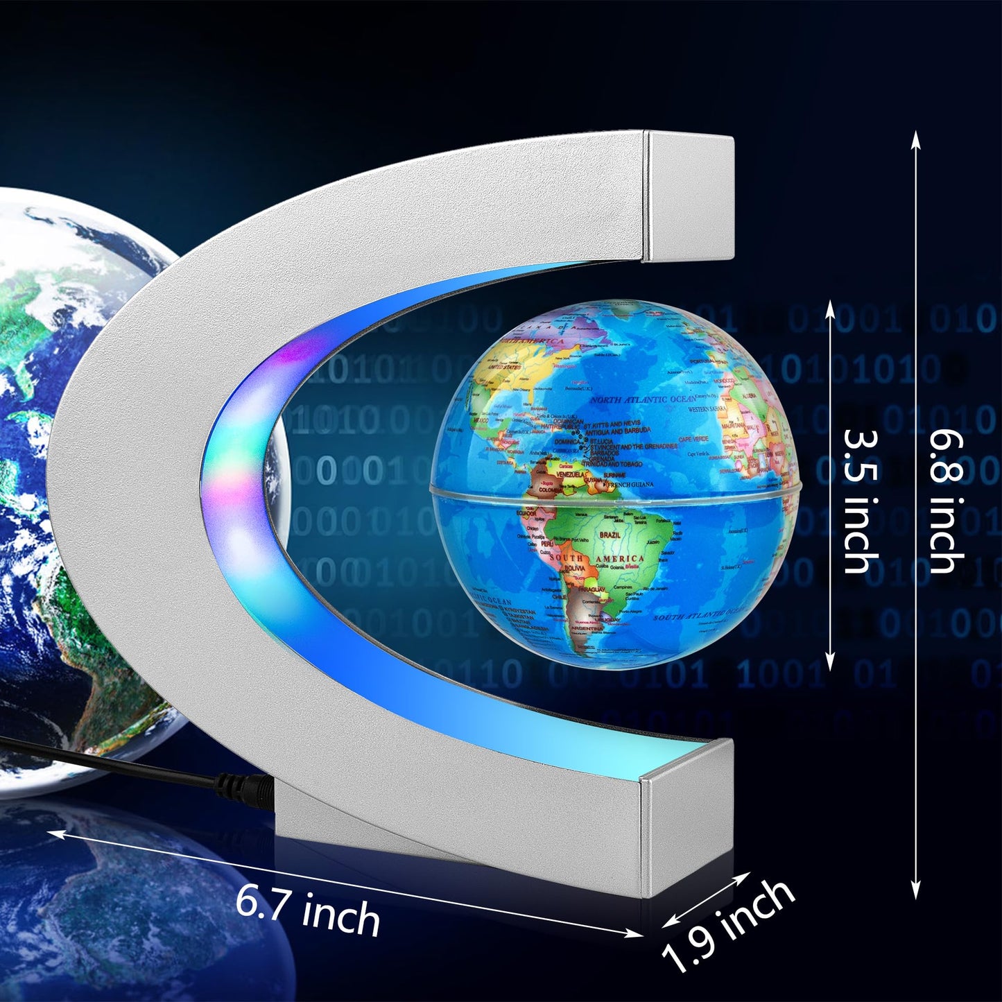 MOKOQI Magnetic Levitating Globe with LED Light, Cool Tech Gift for Men Father Boys and Girls , Birthday Gifts for Kids, Floating Globes World Desk Gadget Decor in Office Home/Display Frame Stand