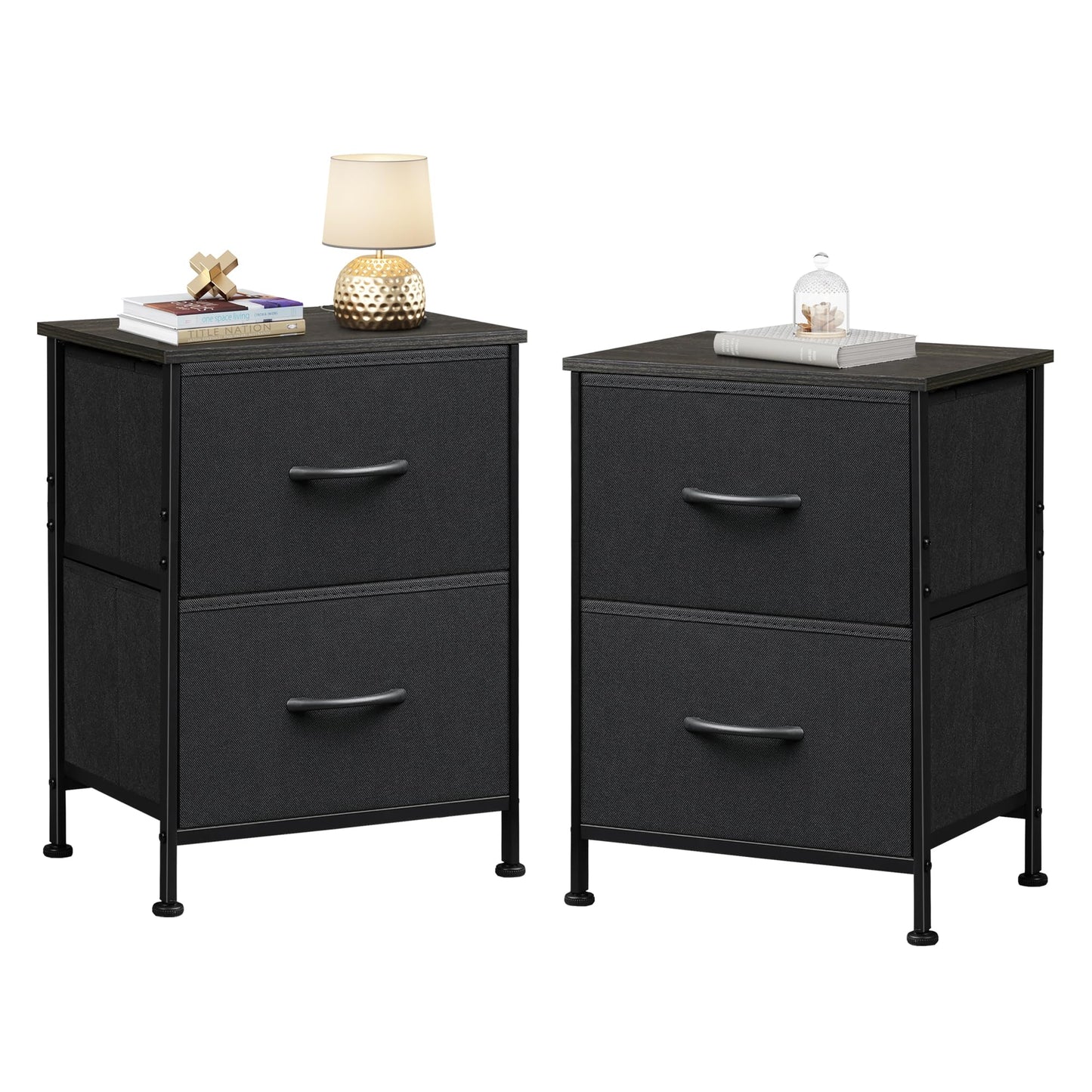 WLIVE Nightstand, 2 Drawer Dresser for Bedroom, Small Dresser with 2 Drawers, Bedside Furniture, Night Stand, End Table with Fabric Bins for Bedroom, Closet, Entryway, College Dorm, Dark Grey