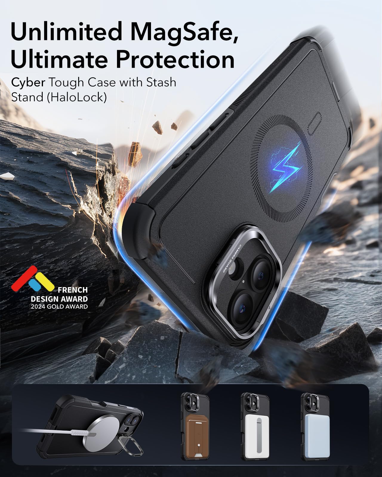 ESR Air Armor Case, Compatible with iPhone 13 Pro Max Case, Military-Grade Drop Protection, Shock-Absorbing Corners, Yellowing-Resistant Hard Back, Scratch Resistant, Clear