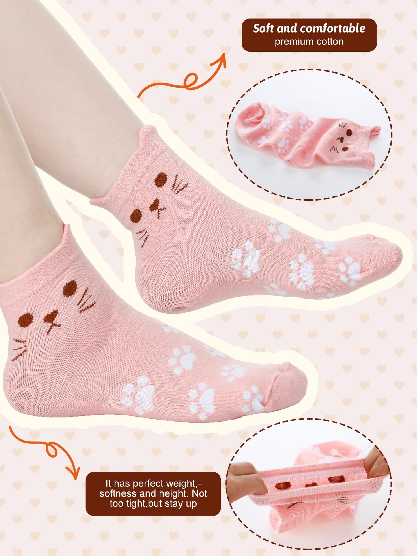 Eurzom 10 Pairs Socks Elastic Ankle Length Cotton Socks Aesthetic Socks Cute Socks Lightweight Low Cut Socks for Women Girl