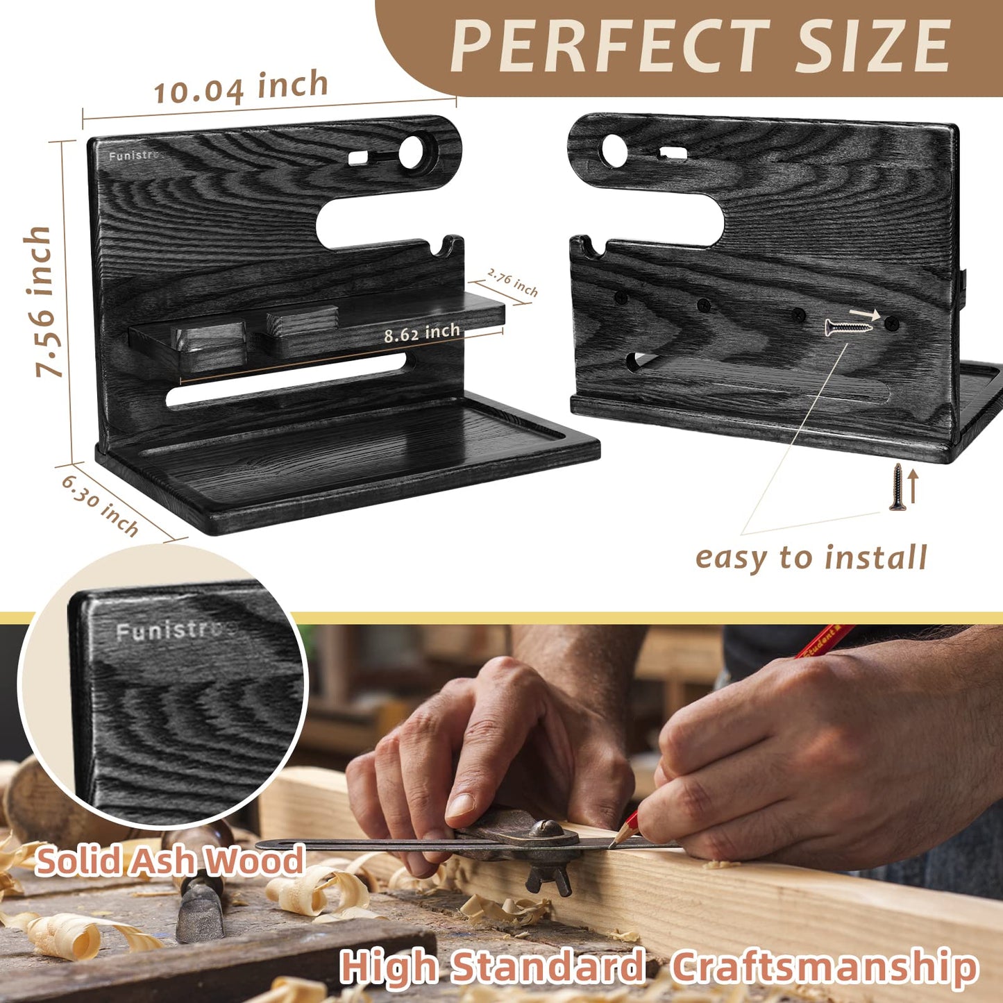 Gifts for Men Dad from Daughter Son Christmas, Wood Phone Docking Station with Drawer, Husband Birthday Gifts Him Boyfriend from Wife Anniversary Nightstand Organizer Xmas Stocking Stuffers