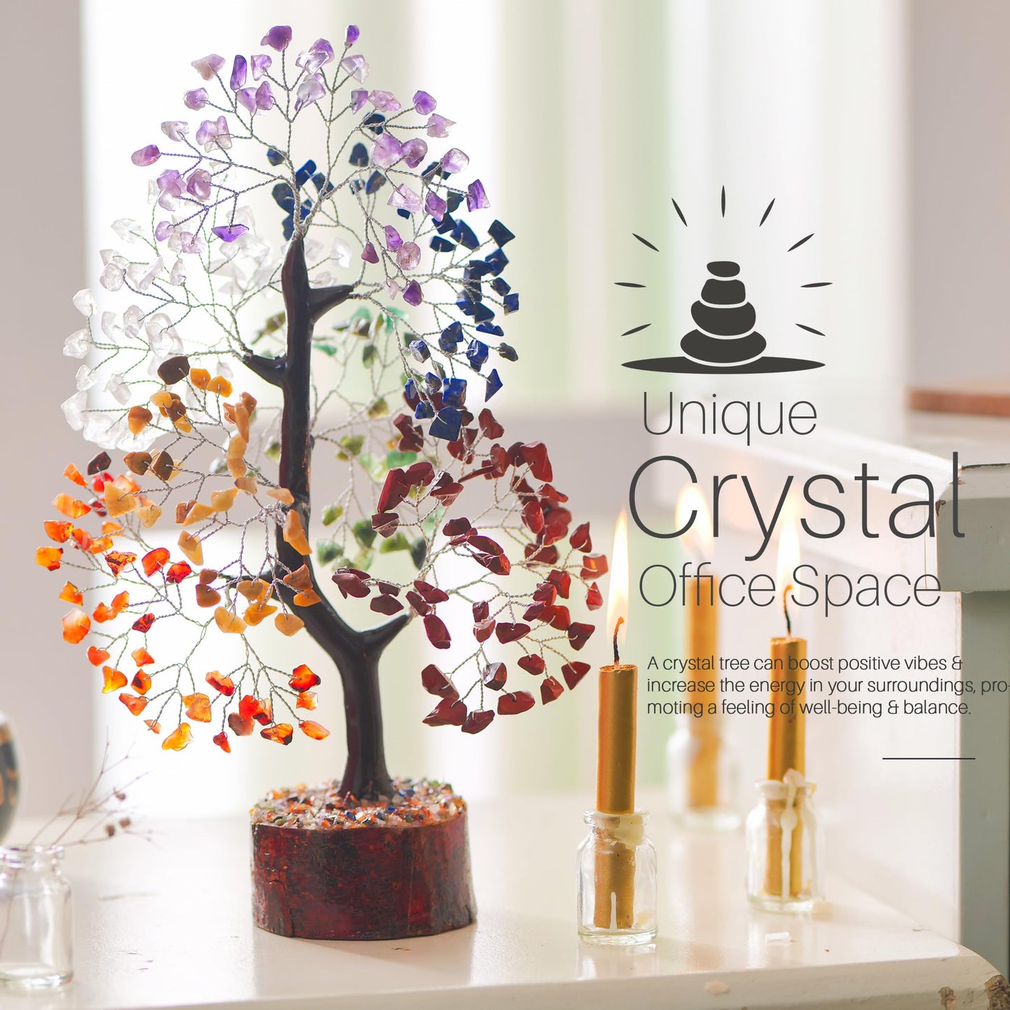 7 Chakra Tree, Crystals and Healing Stones, Chakra Tree of Life Crystal Tree for Positive Energy, Birthday Gifts for Women, Home Office Decor, House Warming Gifts New Home, Spiritual Gifts