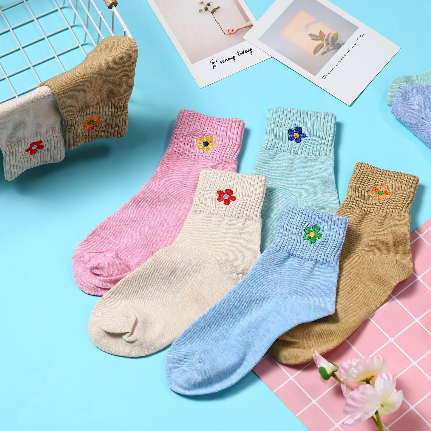 Eurzom 10 Pairs Socks Elastic Ankle Length Cotton Socks Aesthetic Socks Cute Socks Lightweight Low Cut Socks for Women Girl