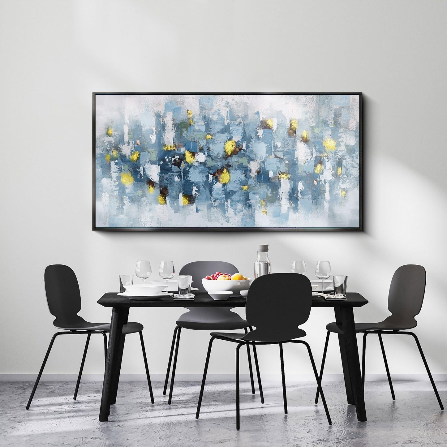 yiijeah Wall Art for Living Room - Framed Picture Artwork for Walls - Blue Wall Art 24x48 Inches Contemporary Abstract Wall Art Prints Canvas Painting Large Size Wall Art for Bedroom Office