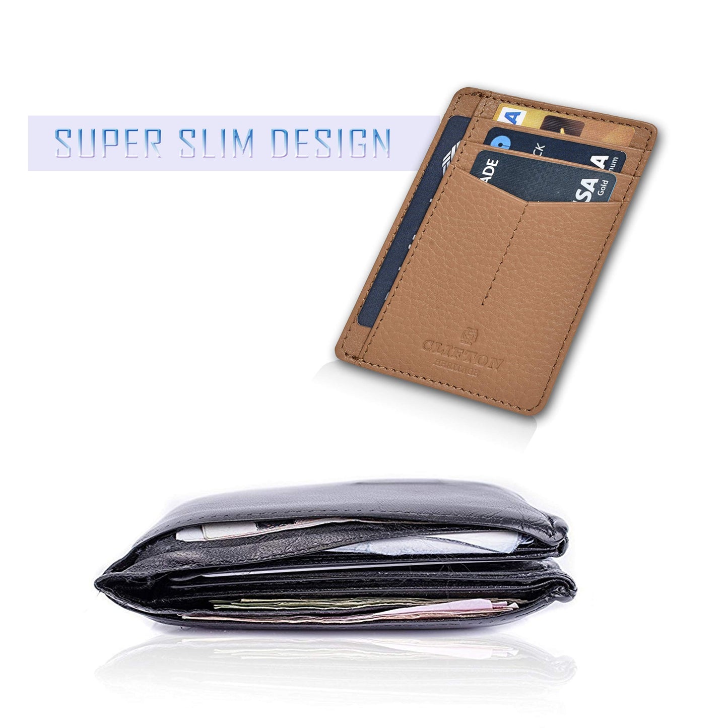Leather Minimalist Wallet for Men & Women RFID Front Pocket Leather Card Holder Wallets