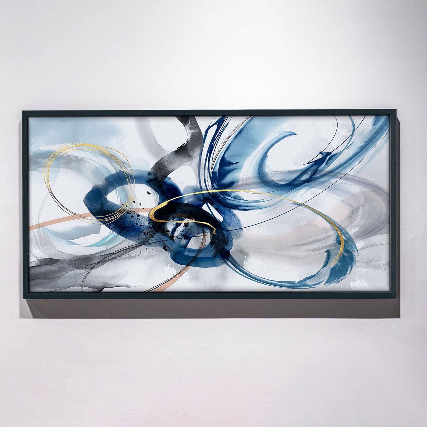 yiijeah Wall Art for Living Room - Framed Picture Artwork for Walls - Blue Wall Art 24x48 Inches Contemporary Abstract Wall Art Prints Canvas Painting Large Size Wall Art for Bedroom Office