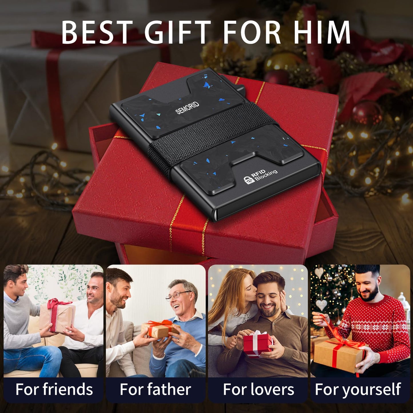 Slim Aluminum Card Holder Wallet for Men, Durable Expandable Backplate, RFID Blocking Minimalist Metal Pop Up Wallet, Holds 12+ Cards Plus Cash (Black)