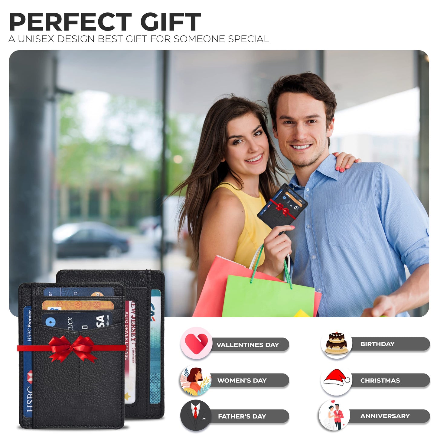 Leather Minimalist Wallet for Men & Women RFID Front Pocket Leather Card Holder Wallets