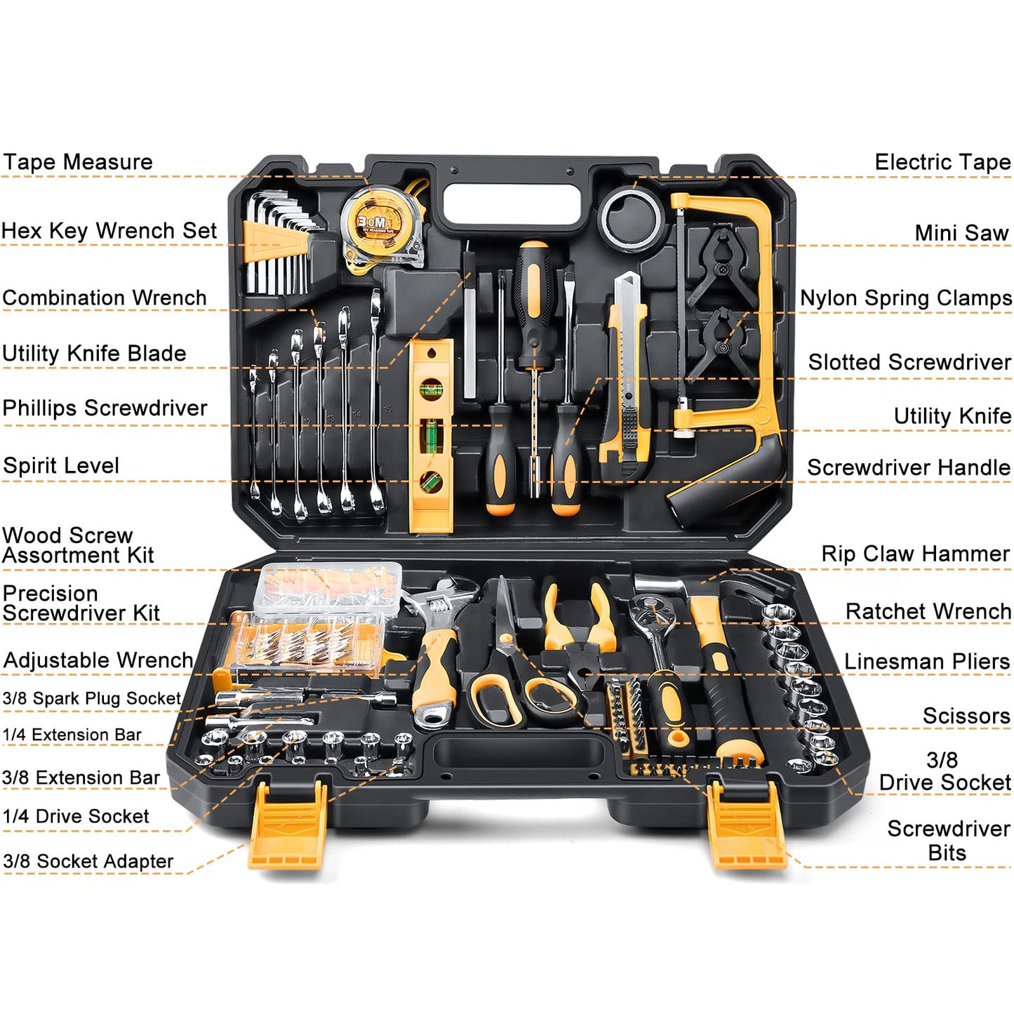 Sundpey Home Tool Kit 257-PCs - Household Basic Repair Tool Set for Men Women - General Hand Mechanic's Tool Set & Screwdriver Set & Wrench Set & Socket & Portable Tool Box Storage Case Blue
