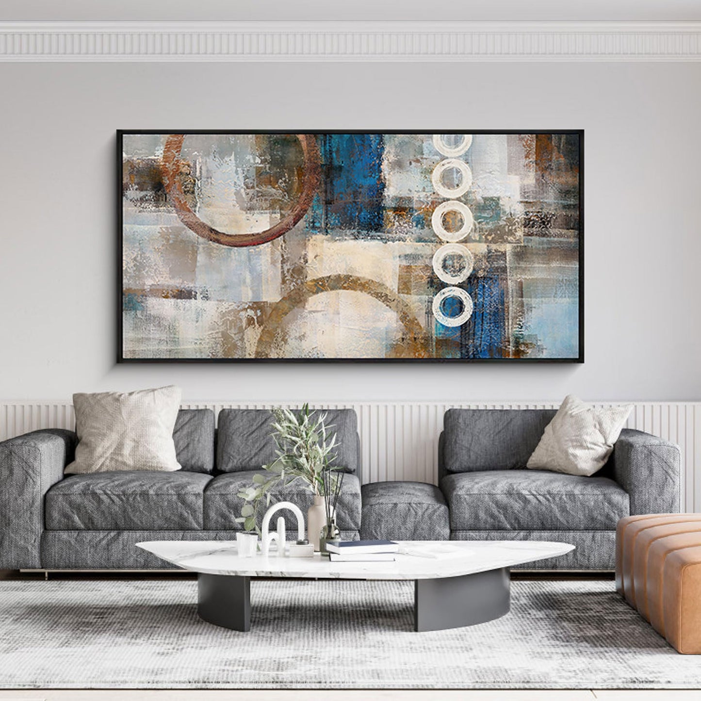 yiijeah Wall Art for Living Room - Framed Picture Artwork for Walls - Blue Wall Art 24x48 Inches Contemporary Abstract Wall Art Prints Canvas Painting Large Size Wall Art for Bedroom Office