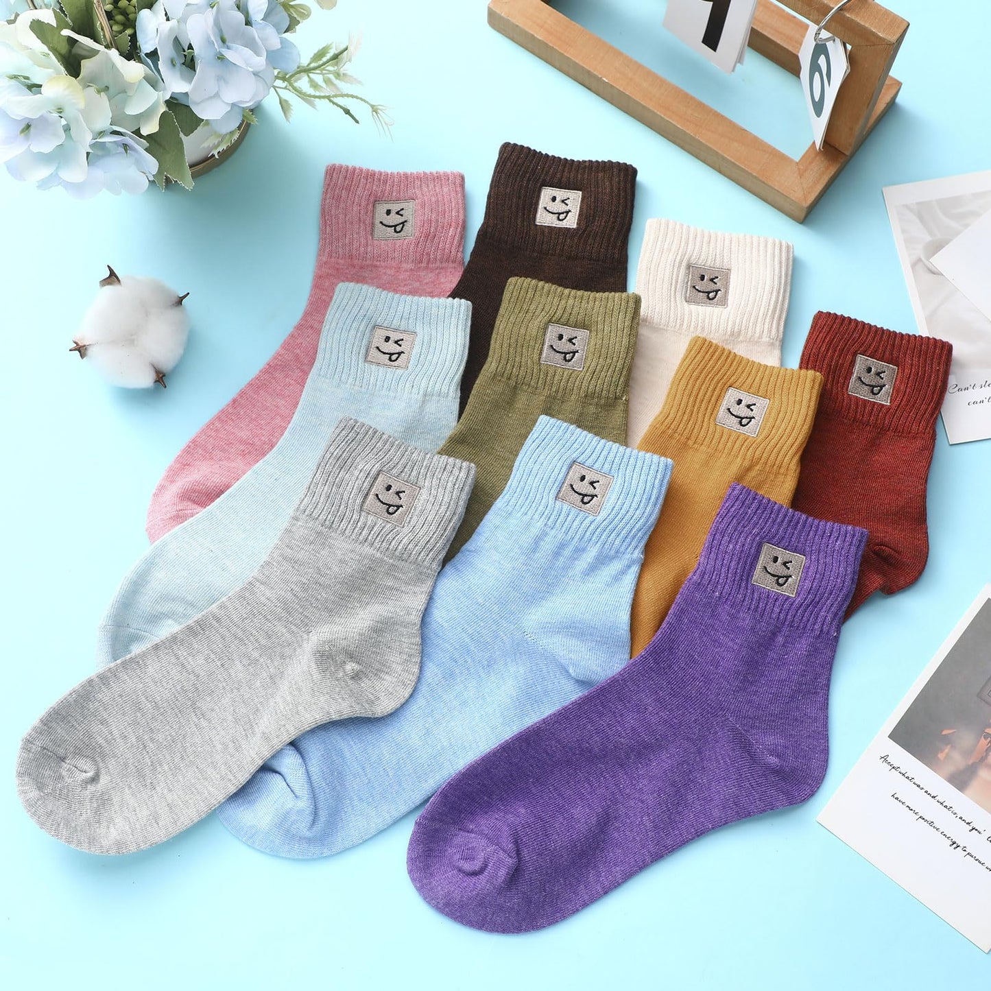 Eurzom 10 Pairs Socks Elastic Ankle Length Cotton Socks Aesthetic Socks Cute Socks Lightweight Low Cut Socks for Women Girl
