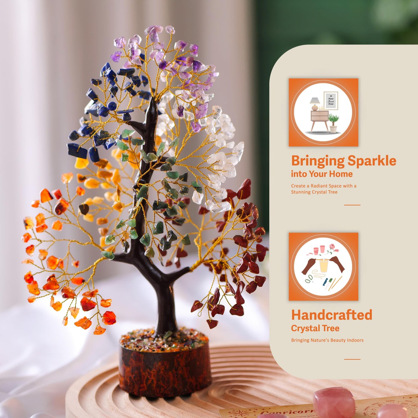 7 Chakra Tree, Crystals and Healing Stones, Chakra Tree of Life Crystal Tree for Positive Energy, Birthday Gifts for Women, Home Office Decor, House Warming Gifts New Home, Spiritual Gifts