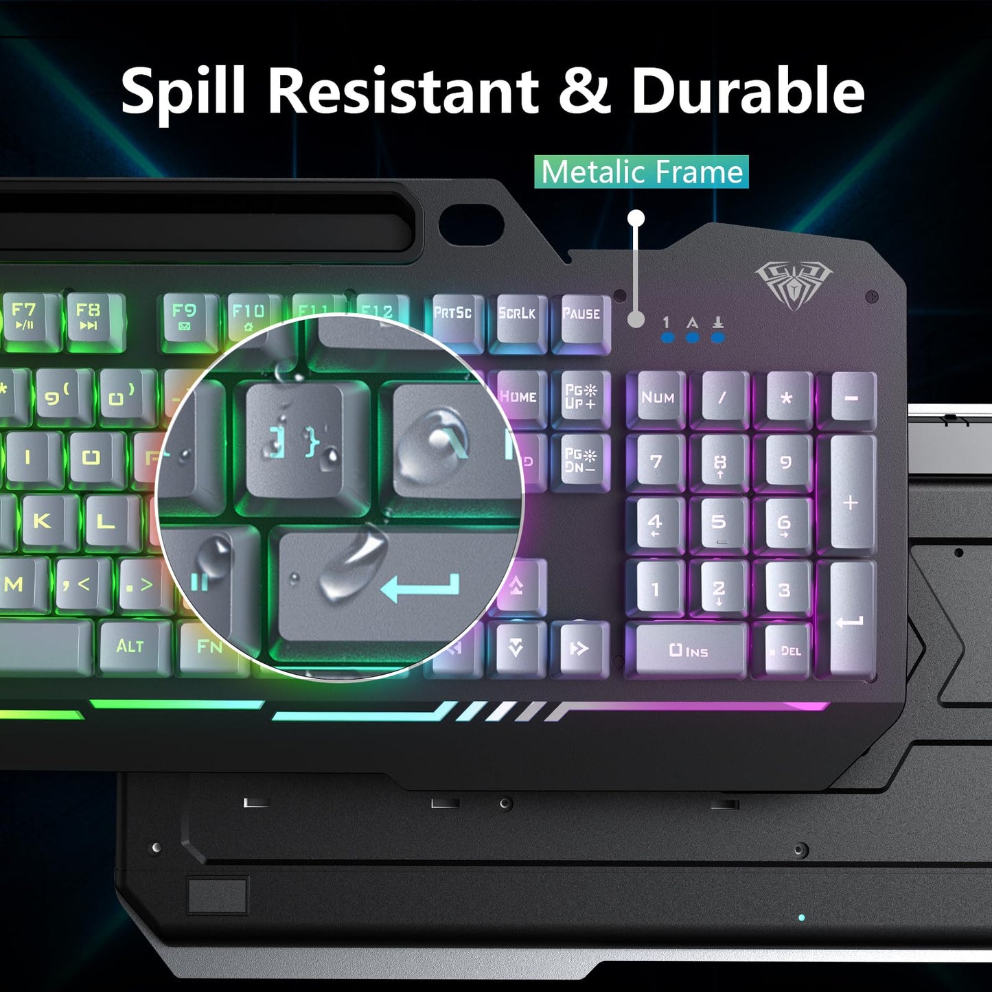 AULA Keyboard, T102 104 Keys Gaming Keyboard and Mouse Combo with RGB Backlit Quiet Computer Keyboard, All-Metal Panel, Waterproof Light Up PC Keyboard, USB Wired Keyboard Gaming for MAC Xbox PC Gamer