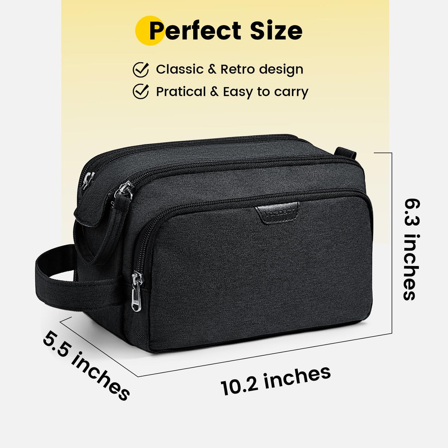 Vorspack Travel Toiletry Bag for Men - Water Resistant Mens Toiletry Travel Bag Dopp Kit Shaving Bag for Bathroom Toiletries Gifts - Grey