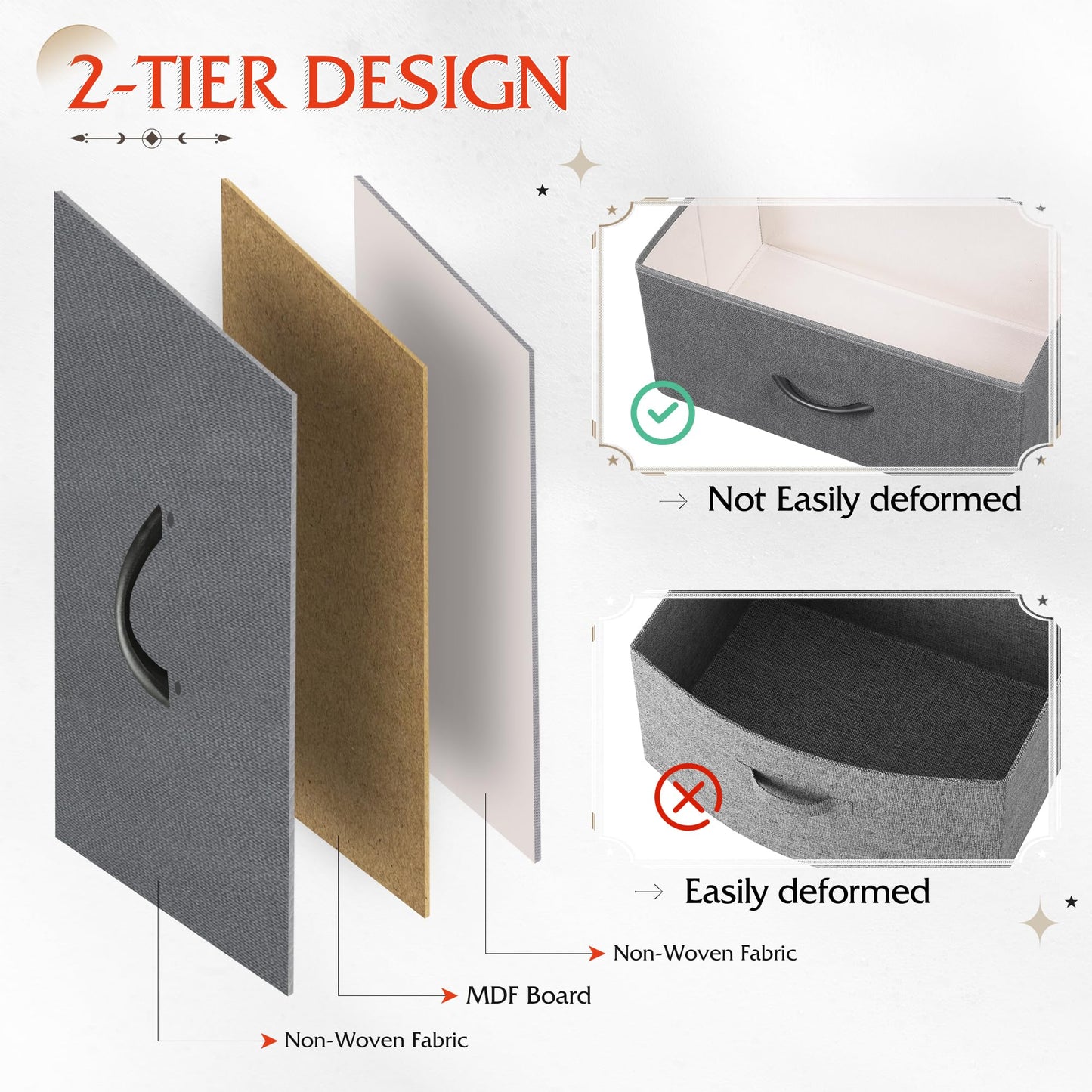 WLIVE Nightstand, 2 Drawer Dresser for Bedroom, Small Dresser with 2 Drawers, Bedside Furniture, Night Stand, End Table with Fabric Bins for Bedroom, Closet, Entryway, College Dorm, Dark Grey