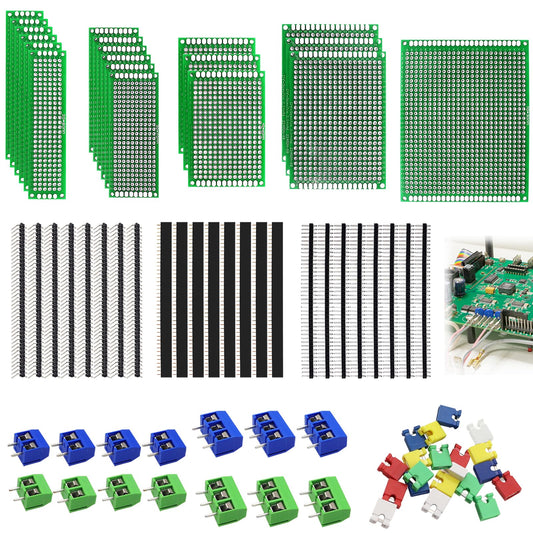 5 Sizes Double Sided PCB Board Kit for DIY Soldering and Electronic Project Circuit Board Prototype Boards Compatible with Arduino Kits, 40Pin 2.54mm Male and Female Header Connector