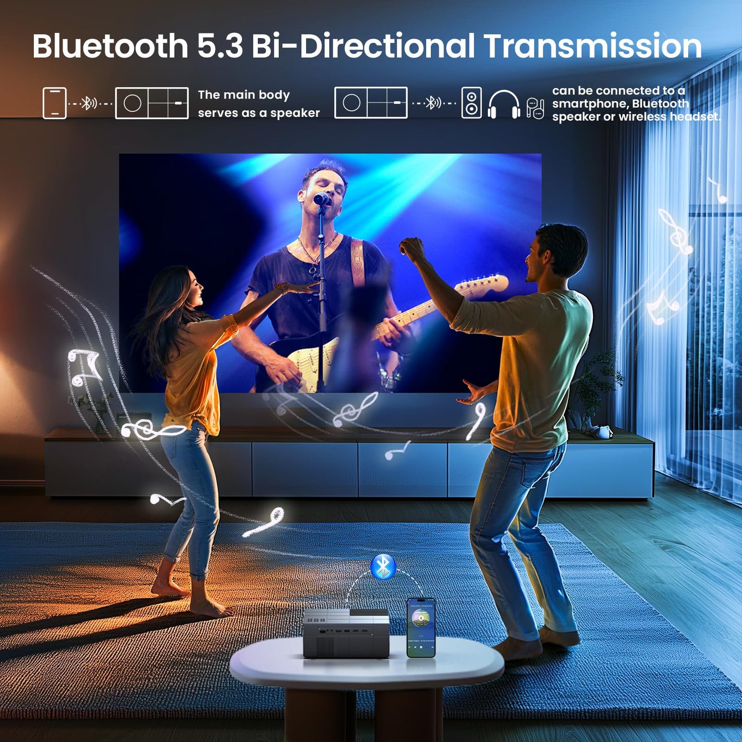 [Electric Focus] Projector with WiFi and Bluetooth, 20000LM Native 1080P Projector with Screen, YOWHICK Portable Movie Smart Projector, Home Projector 4K Supported for Phone/TV Stick /HDMI/USB Grey