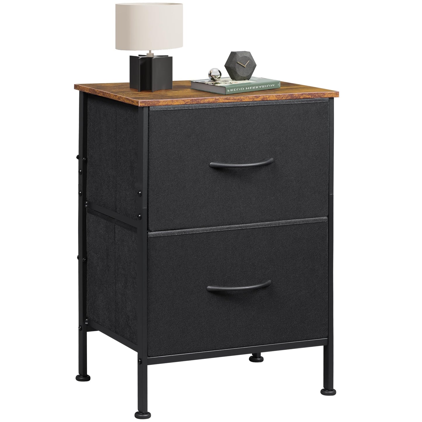 WLIVE Nightstand, 2 Drawer Dresser for Bedroom, Small Dresser with 2 Drawers, Bedside Furniture, Night Stand, End Table with Fabric Bins for Bedroom, Closet, Entryway, College Dorm, Dark Grey